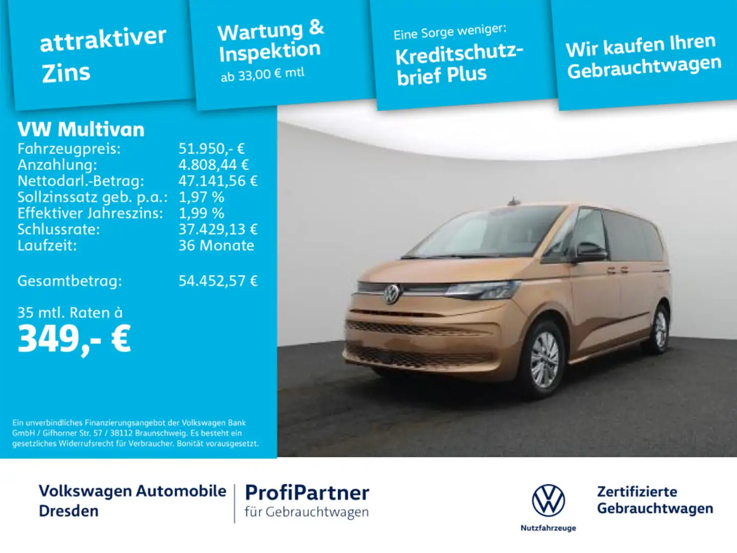 Volkswagen T7 Multivan T7 Multivan Life LED NAV STH AHZV ACC HEAD KAMER Braun - 1