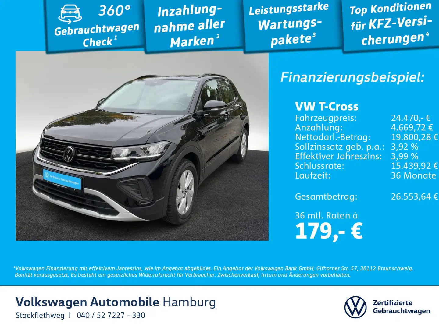 Volkswagen T-Cross 1.0 TSI Life DSG Navi ACC CarPlay LED Schwarz - 1