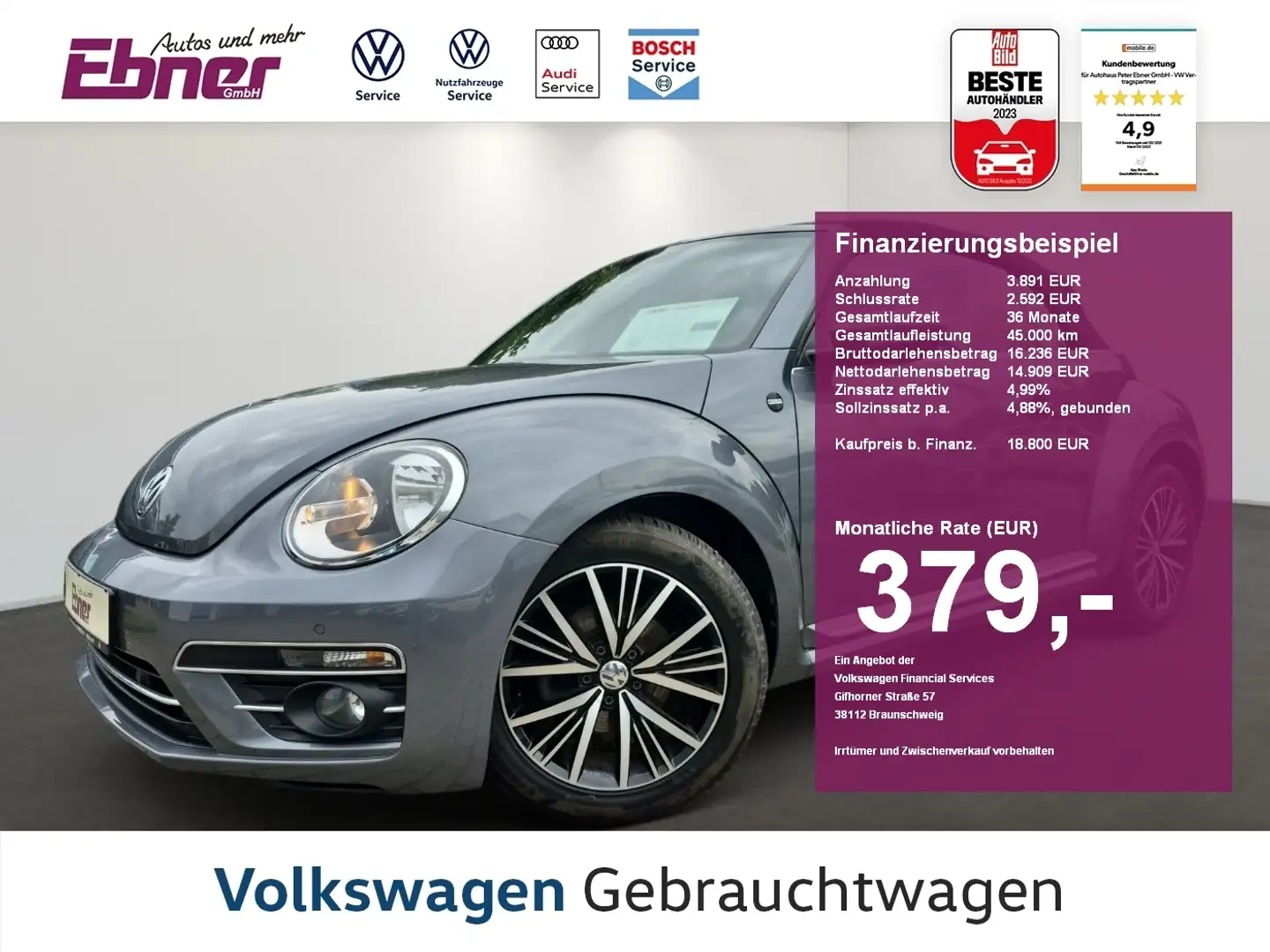 Volkswagen Beetle Cabriolet SOUND TSI NAVI+APP+SITZHZG+GRA+AC-AUTOM+ Gris - 1