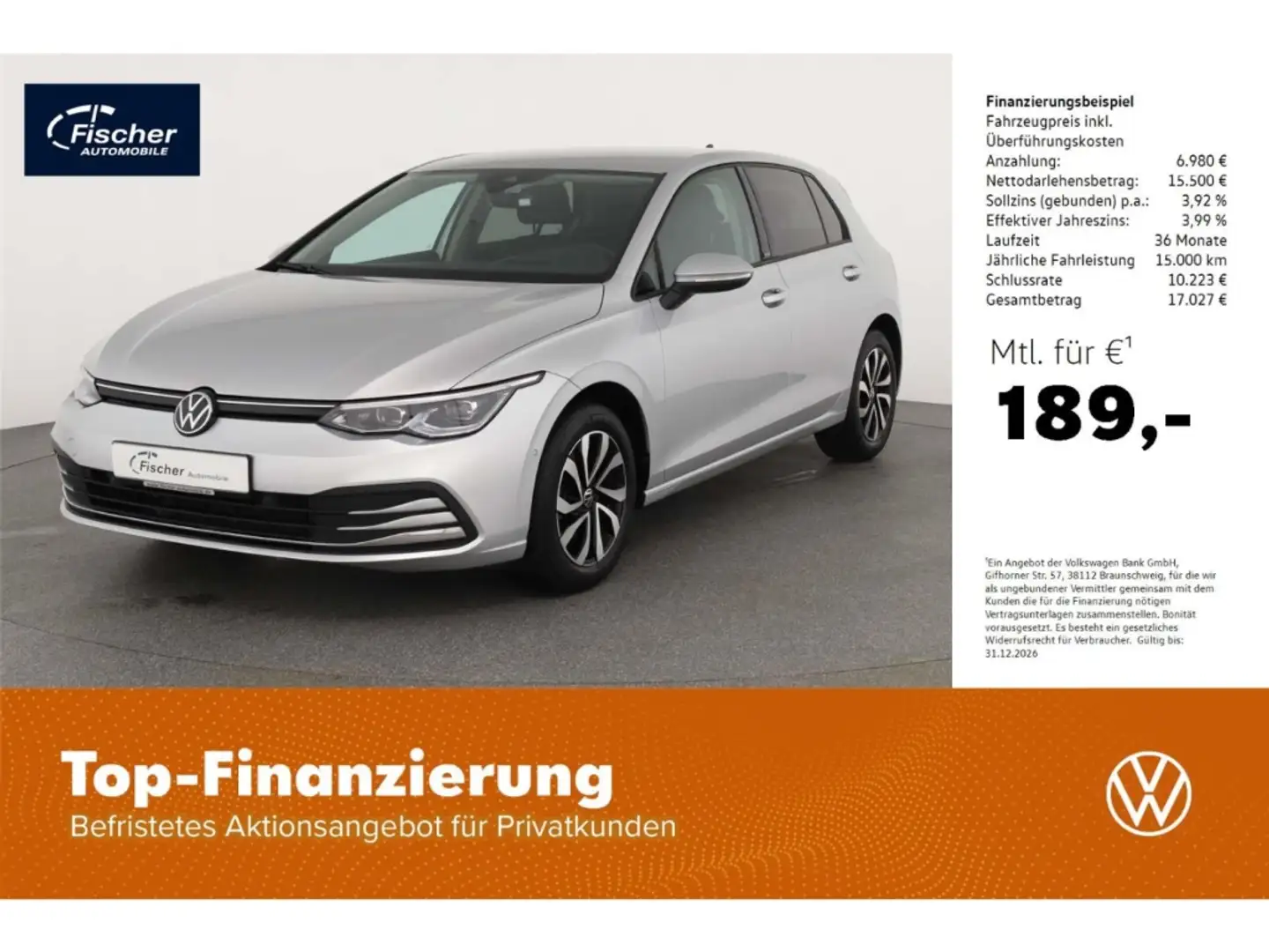 Volkswagen Golf 1.5 TSI Active 6-Gg. StHz/NAV/LED/RFK/SH Silber - 1