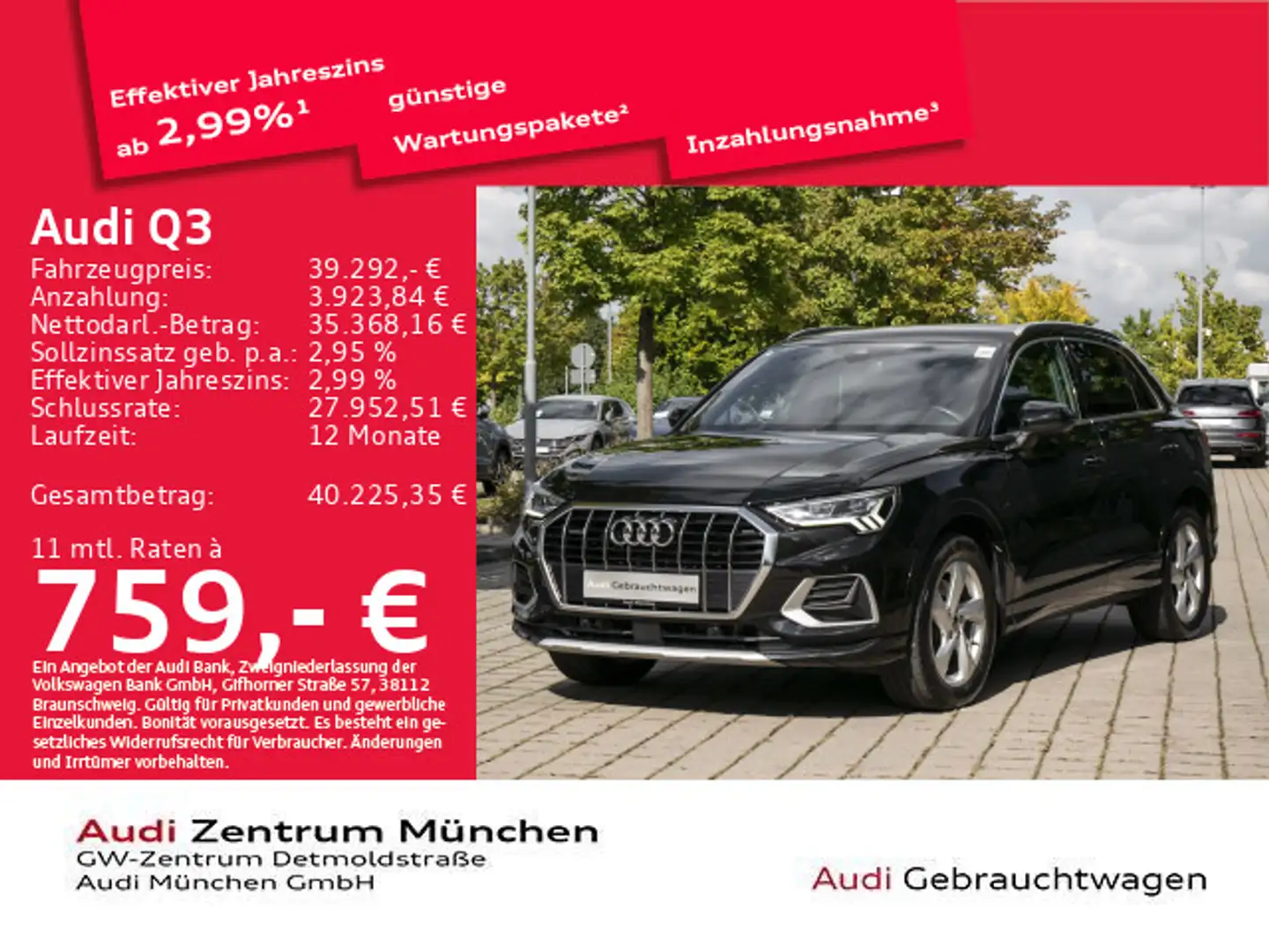 Audi Q3 40 TDI qu. S tronic advanced S line AHK/ACC/V Schwarz - 1