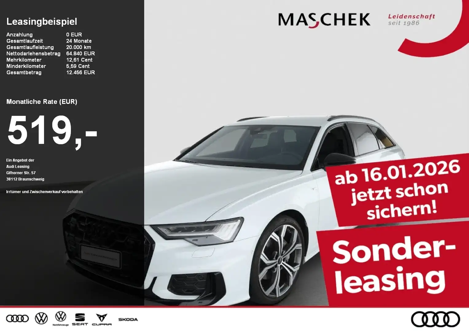 Audi A6 Avant S line 45 TFSI quatt 104NP AHK 4WD-Lenk B&O Weiß - 1