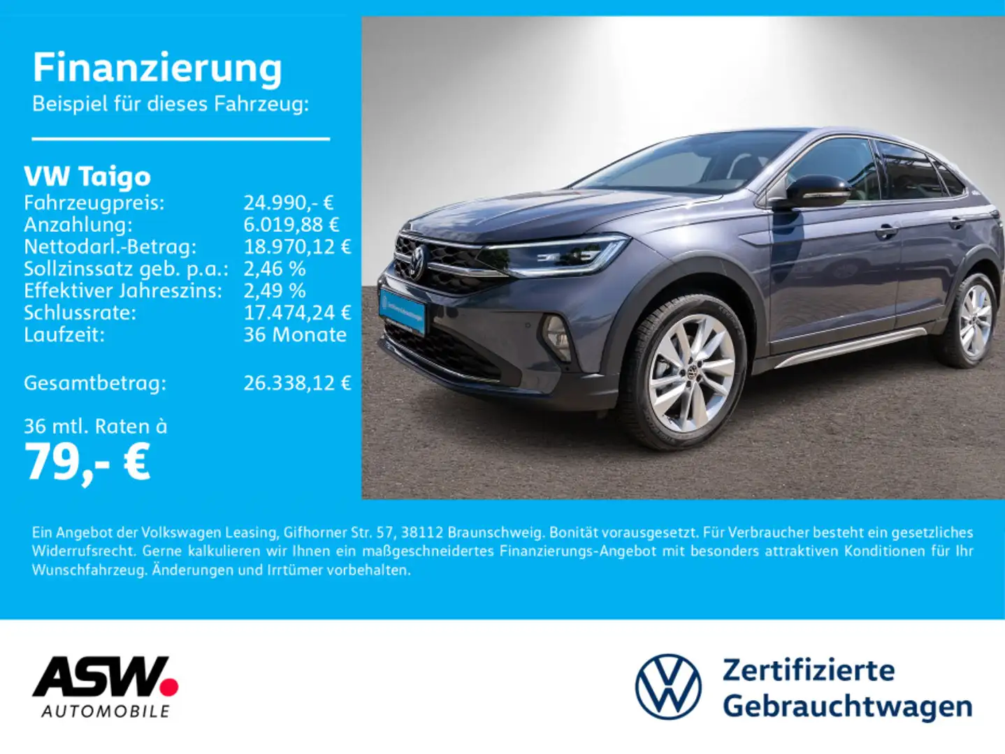 Volkswagen Taigo Goal 1.5 TSI DSG LED NAVI PANORAMADACH RFK Grau - 1