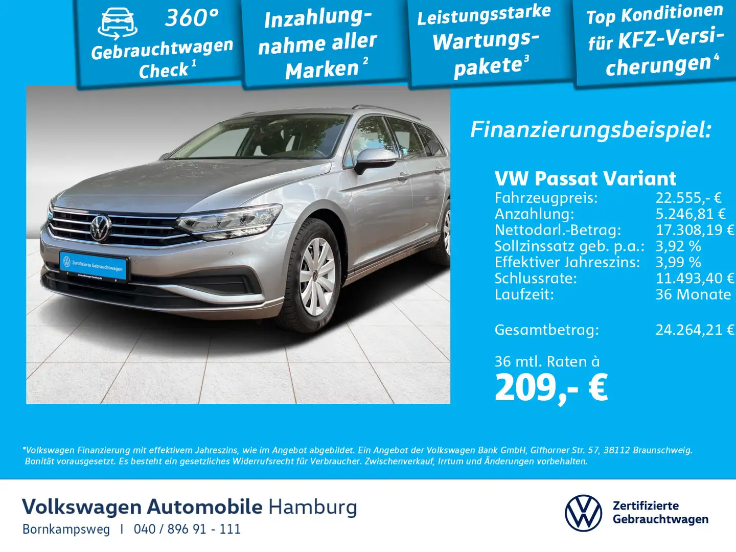 Volkswagen Passat Variant 1.5 TSI Conceptline DSG Klima LED Silber - 1