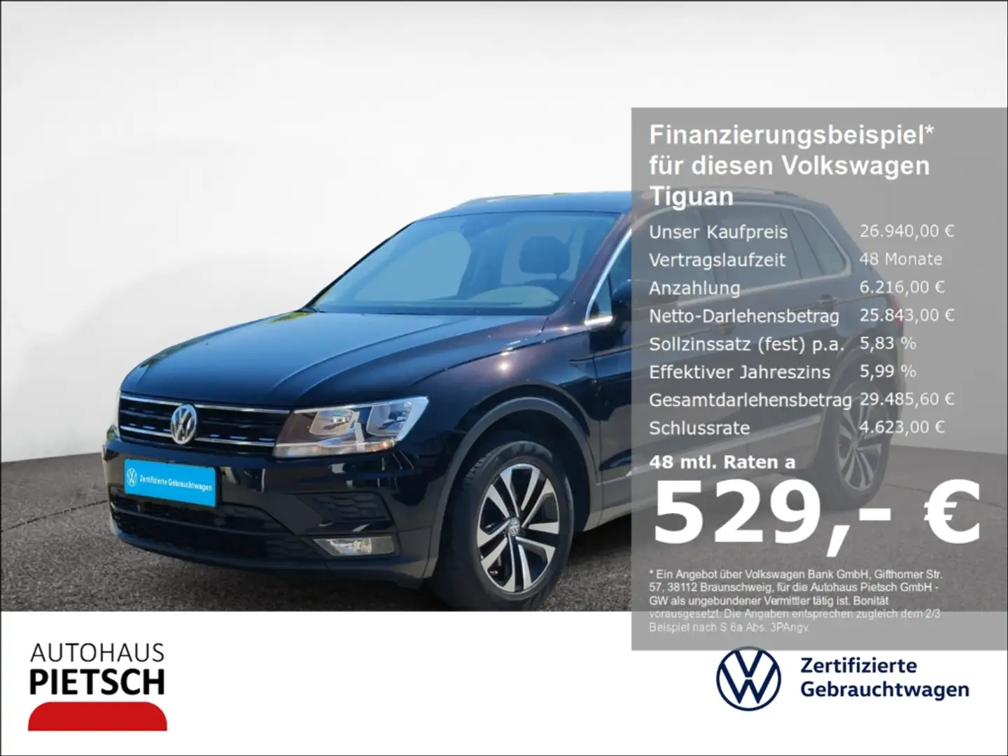Volkswagen Tiguan 2.0 TDI 4Motion Comfortline AHK Pano ACC Schwarz - 1