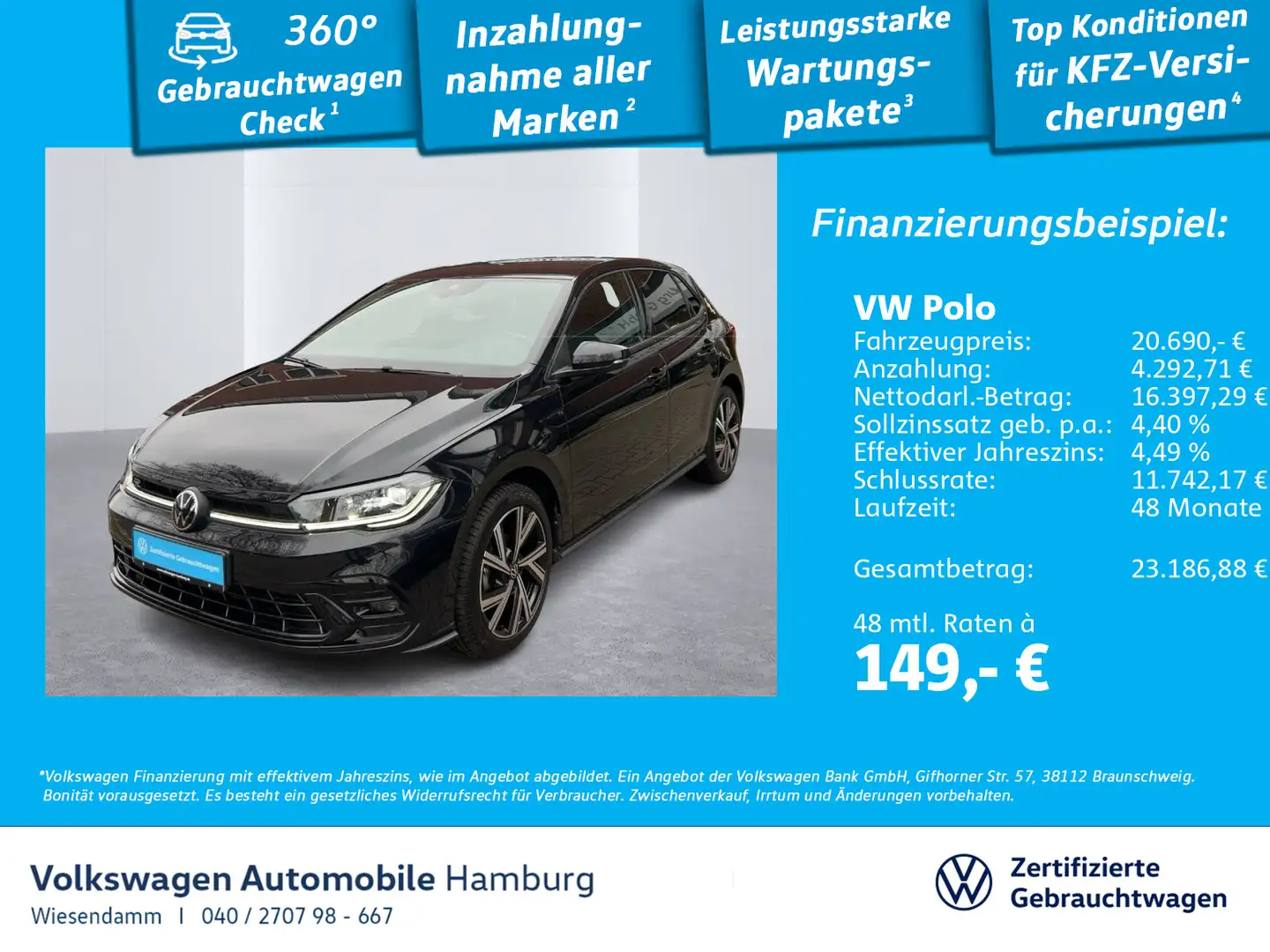Volkswagen Polo 1.0 TSI R-Line DSG Matrix-LED Kamera Noir - 1