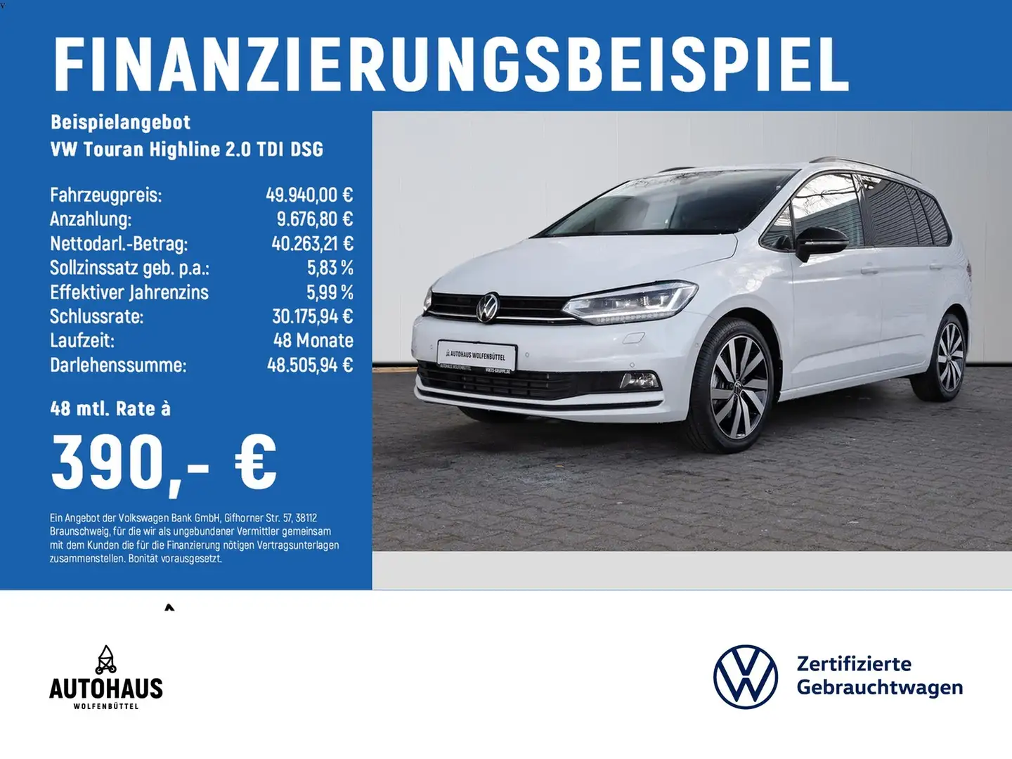 Volkswagen Touran Highline 2.0 TDI DSG Weiß - 2