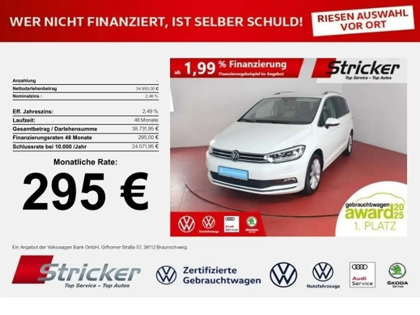 Volkswagen Touran Highline 2.0TDI DSG 295,-ohne Anzahlung AHK 7-Sit Weiß - 1