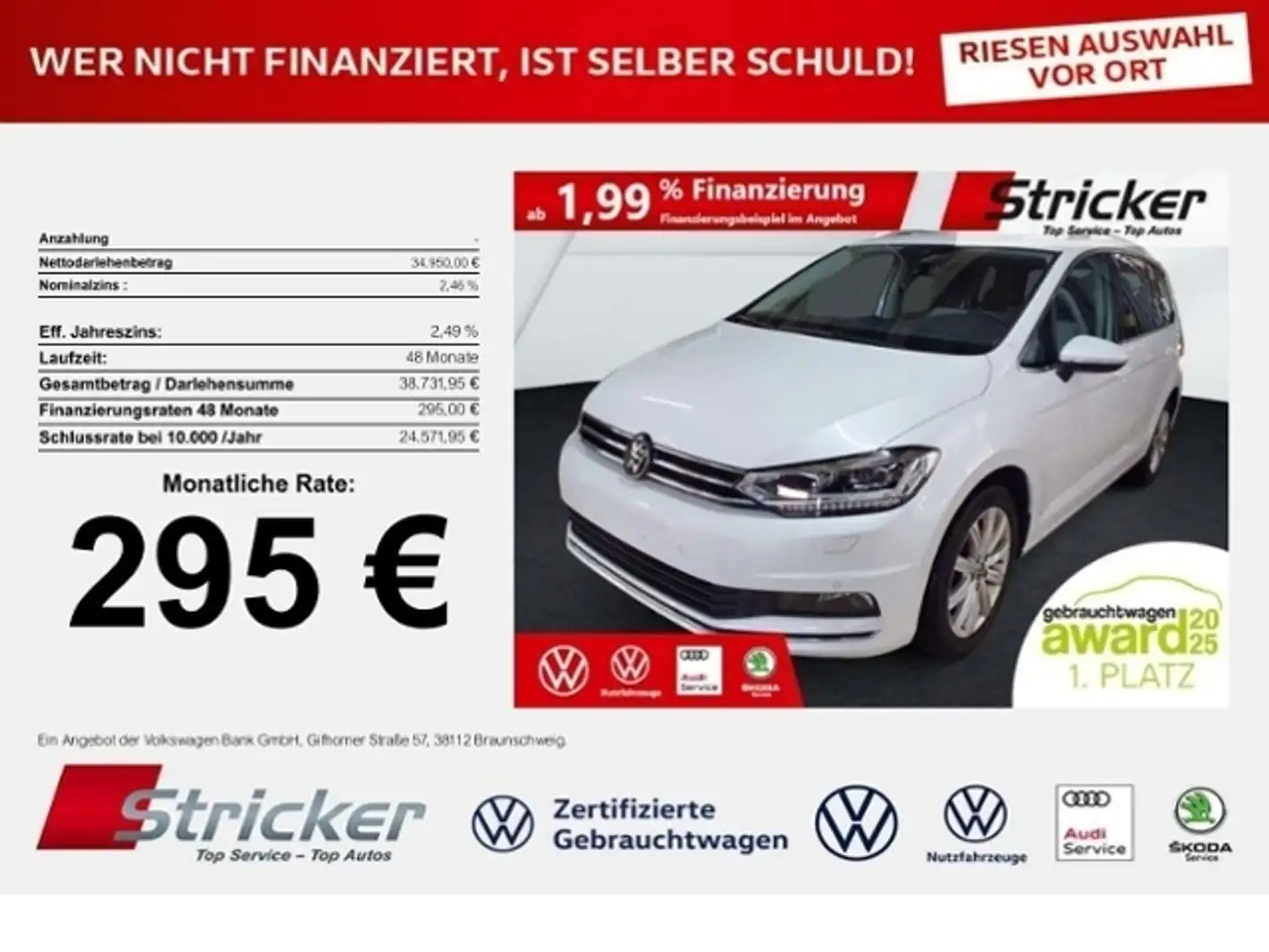 Volkswagen Touran Highline 2.0TDI DSG 295,-ohne Anzahlung AHK 7-Sit Weiß - 1