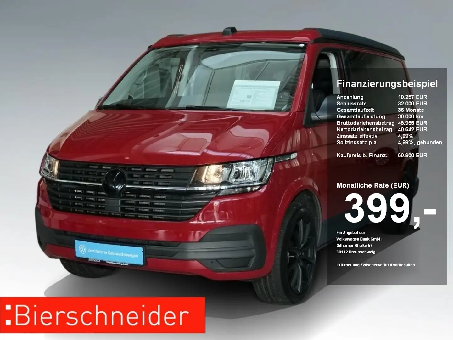 Volkswagen T6.1 California Beach Tour TDI DSG STANDH AHK NAVI SH Rojo - 1