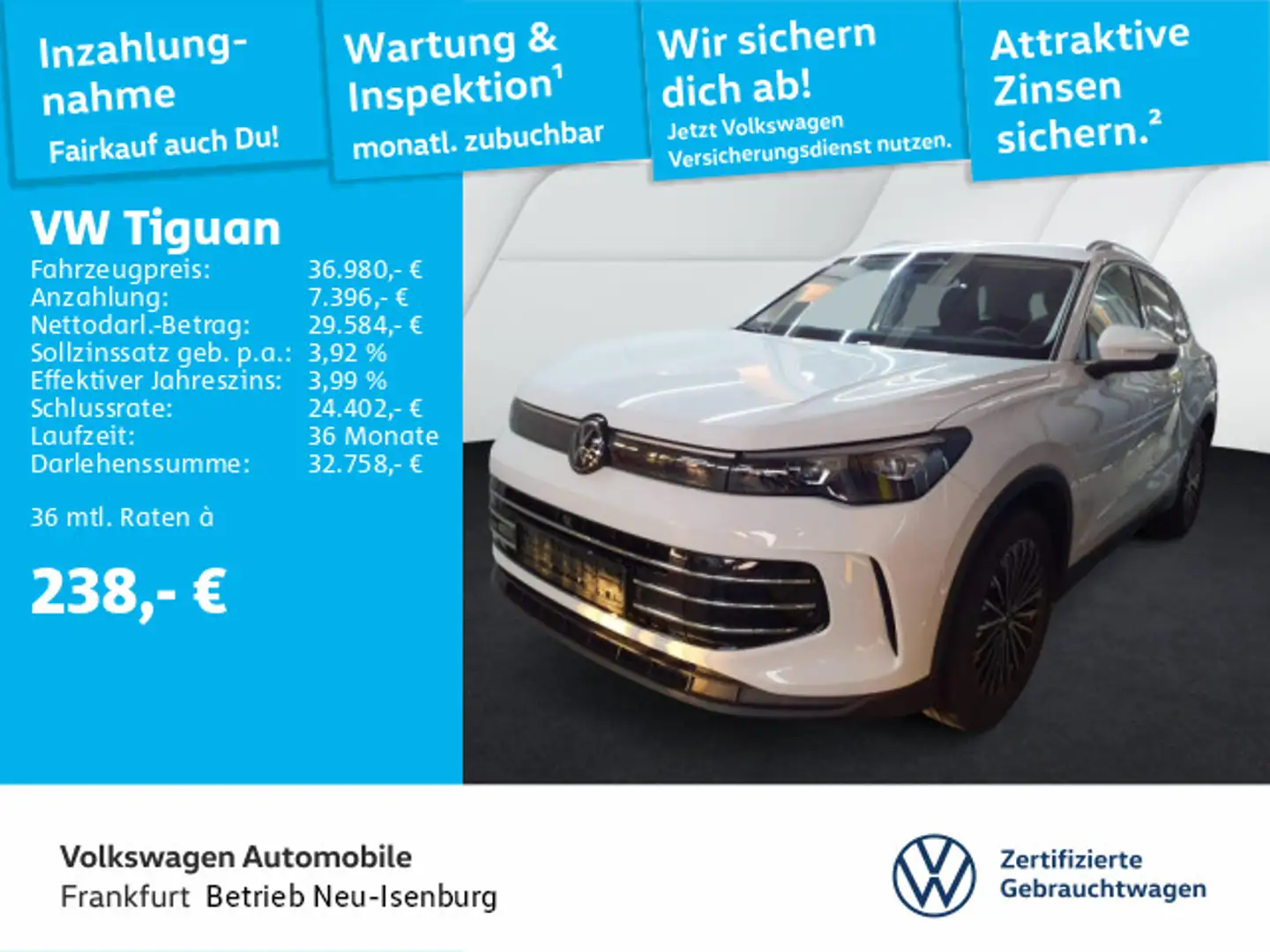 Volkswagen Tiguan 1.5 eTSI DSG Elegance Navi IQ.Light DAB+ Weiß - 1