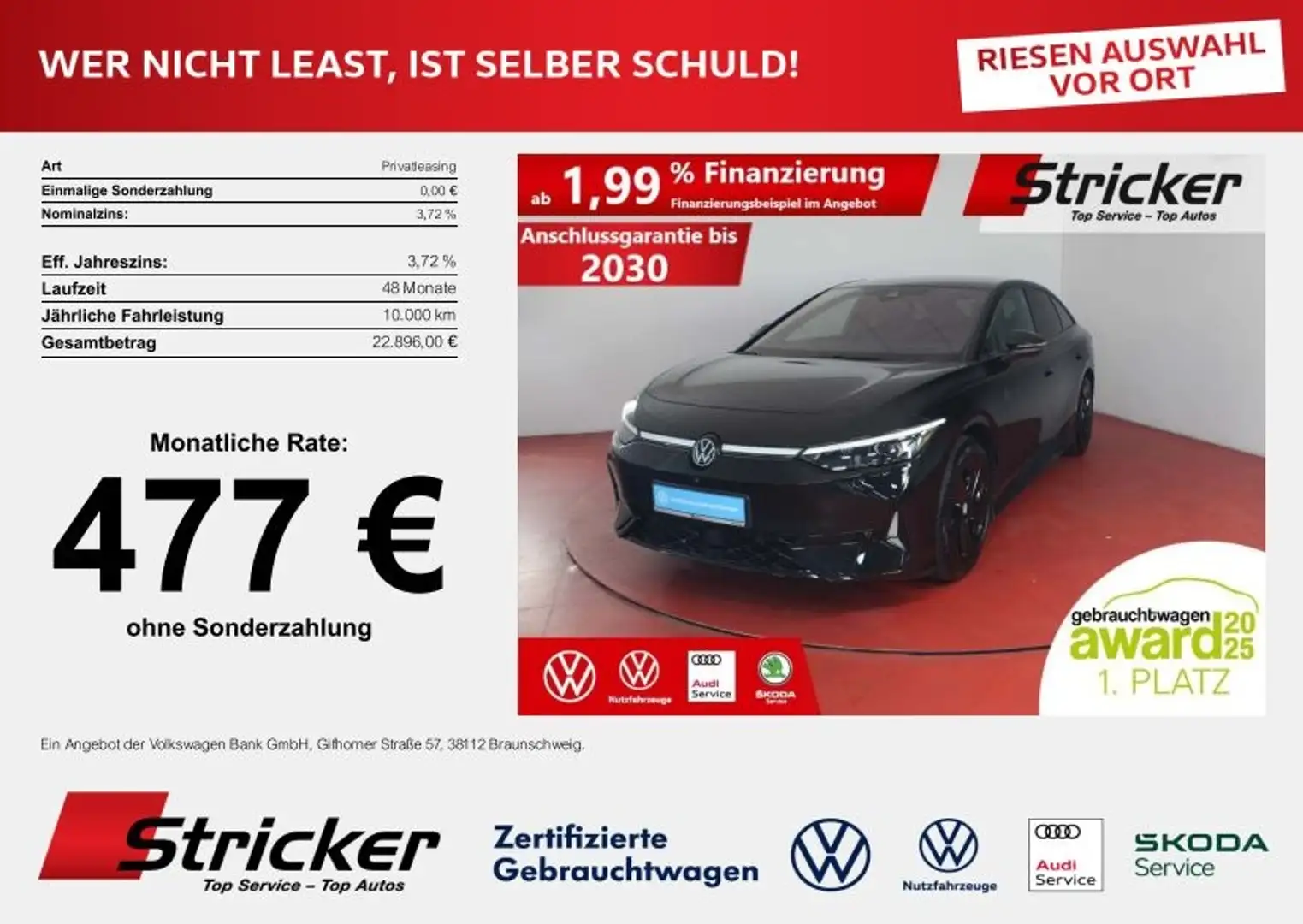 Volkswagen ID.7 GTX 250/86 395,-ohne Anzahlung AHK Travel Schwarz - 1