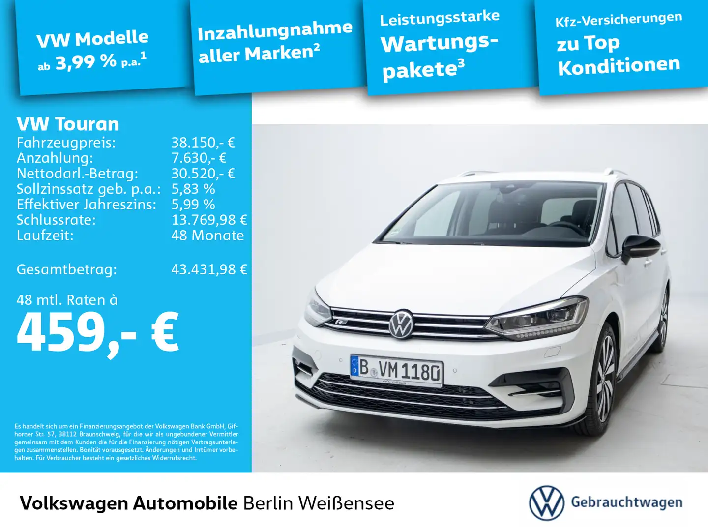 Volkswagen Touran 1.5 TSI R-LINE* DSG*AHK*IQ.Light*RFK*AHK* Weiß - 1