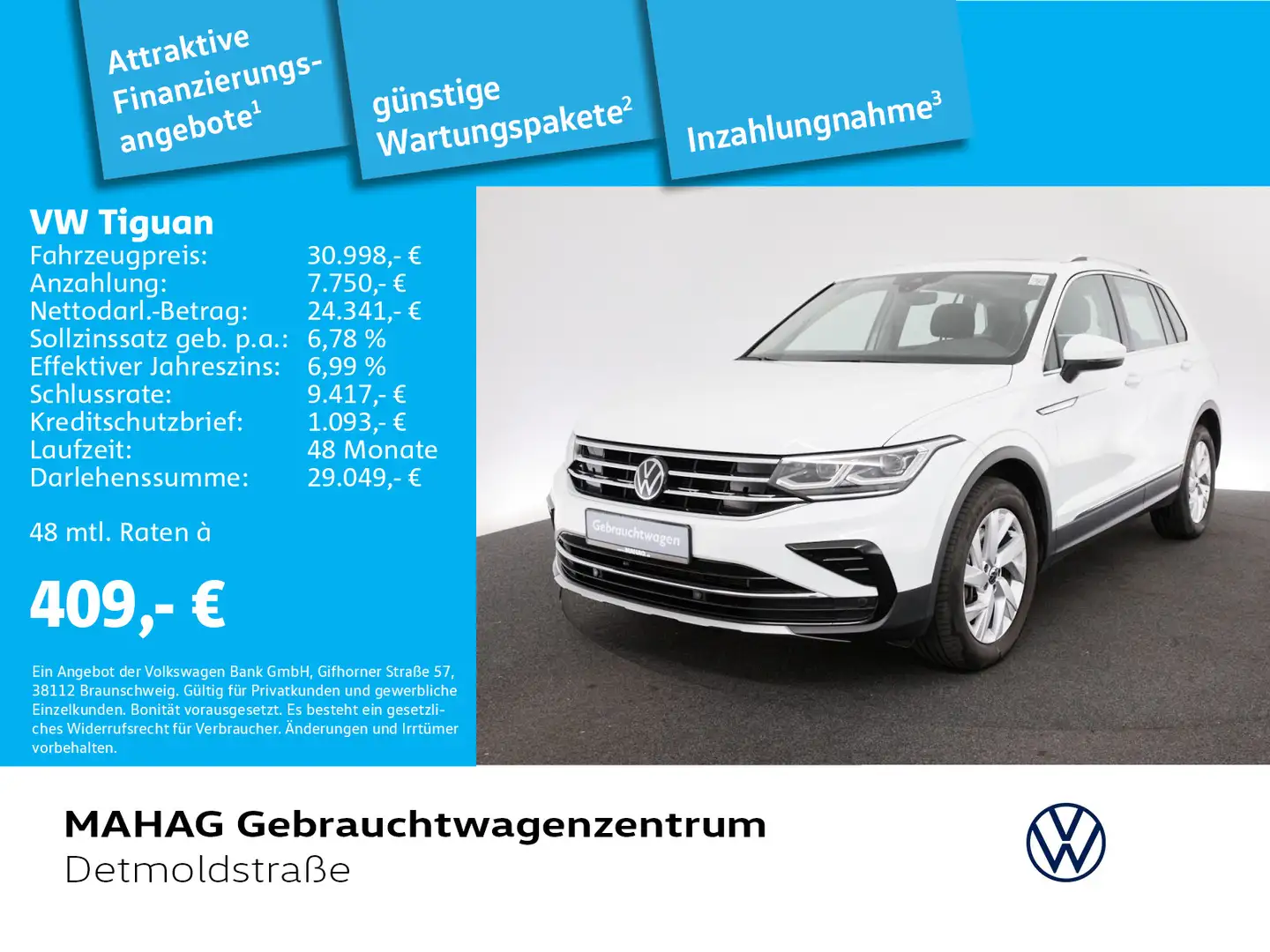 Volkswagen Tiguan 2.0 TSI 4Mot. ELEGANCE AHK Navi MatrixLED Weiß - 1