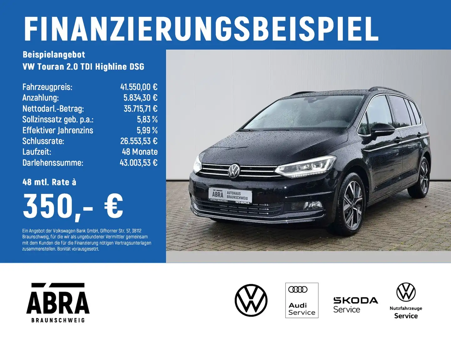 Volkswagen Touran 2.0 TDI Highline DSG AHK+LED+NAV+ACC+CAM Schwarz - 2