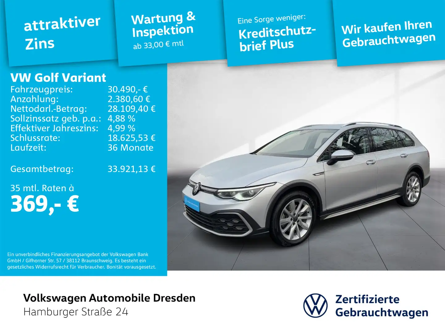 Volkswagen Golf Variant Golf VIII Variant Alltrack 2.0 TDI 4M DSG STHZG Silber - 1
