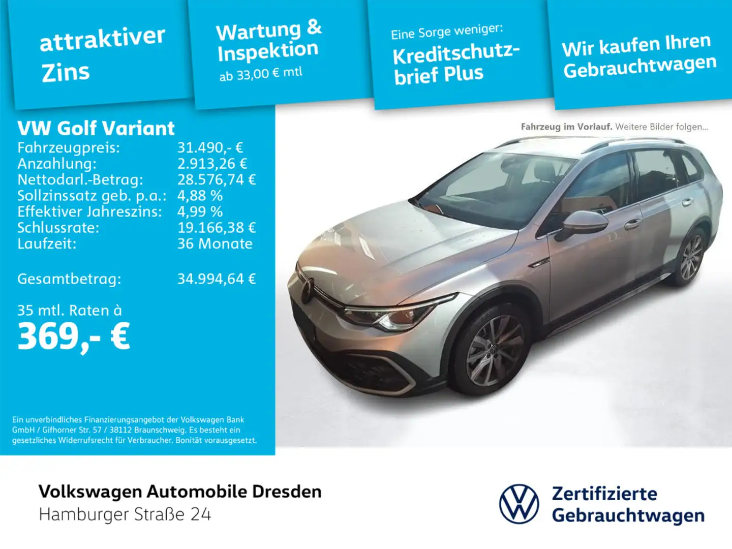 Volkswagen Golf Variant Golf VIII Variant Alltrack 2.0 TDI 4M DSG STHZG Silber - 1
