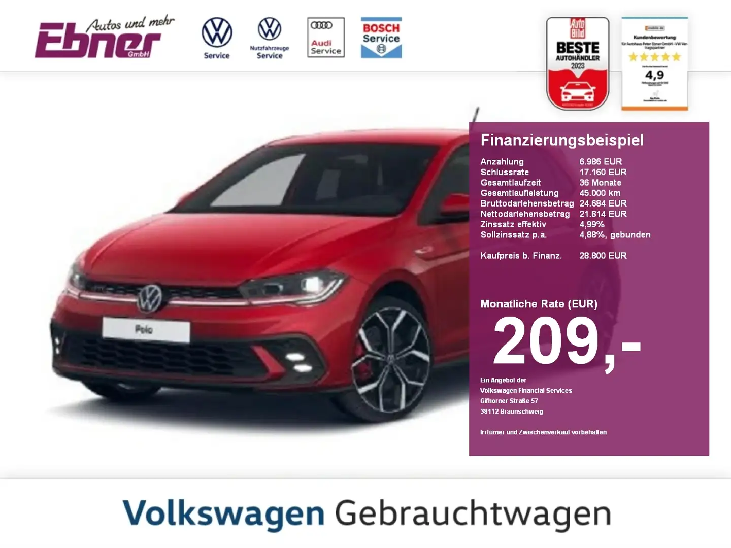 Volkswagen Polo GTI 2.0TSI 207PS DSG ACC+MATRIX+KEYLESS+PARKASSIST Rot - 1