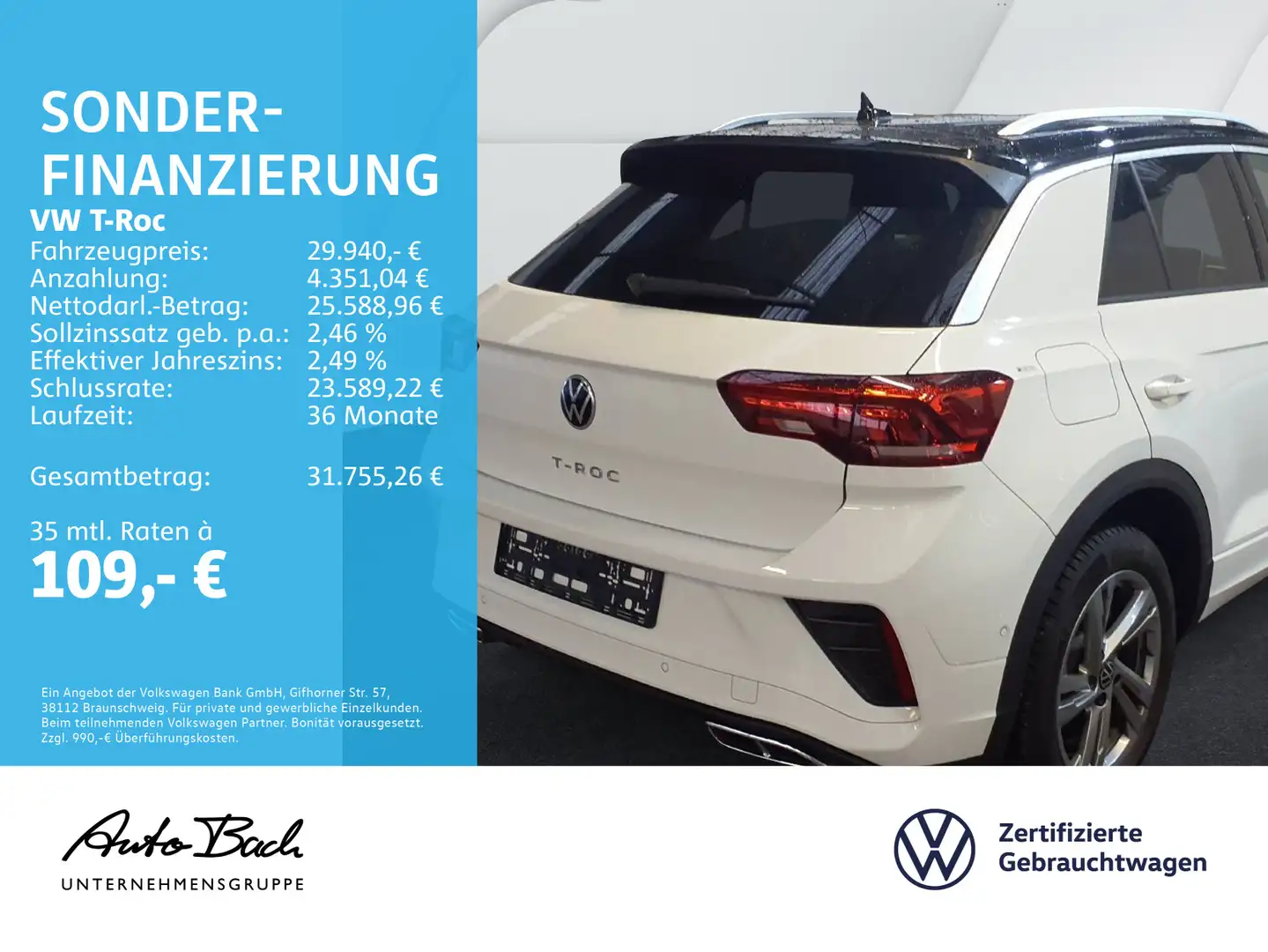 Volkswagen T-Roc T-ROC 1.5 TSI DSG R-Line, Navi, LED, AHK, Rückfa Weiß - 2