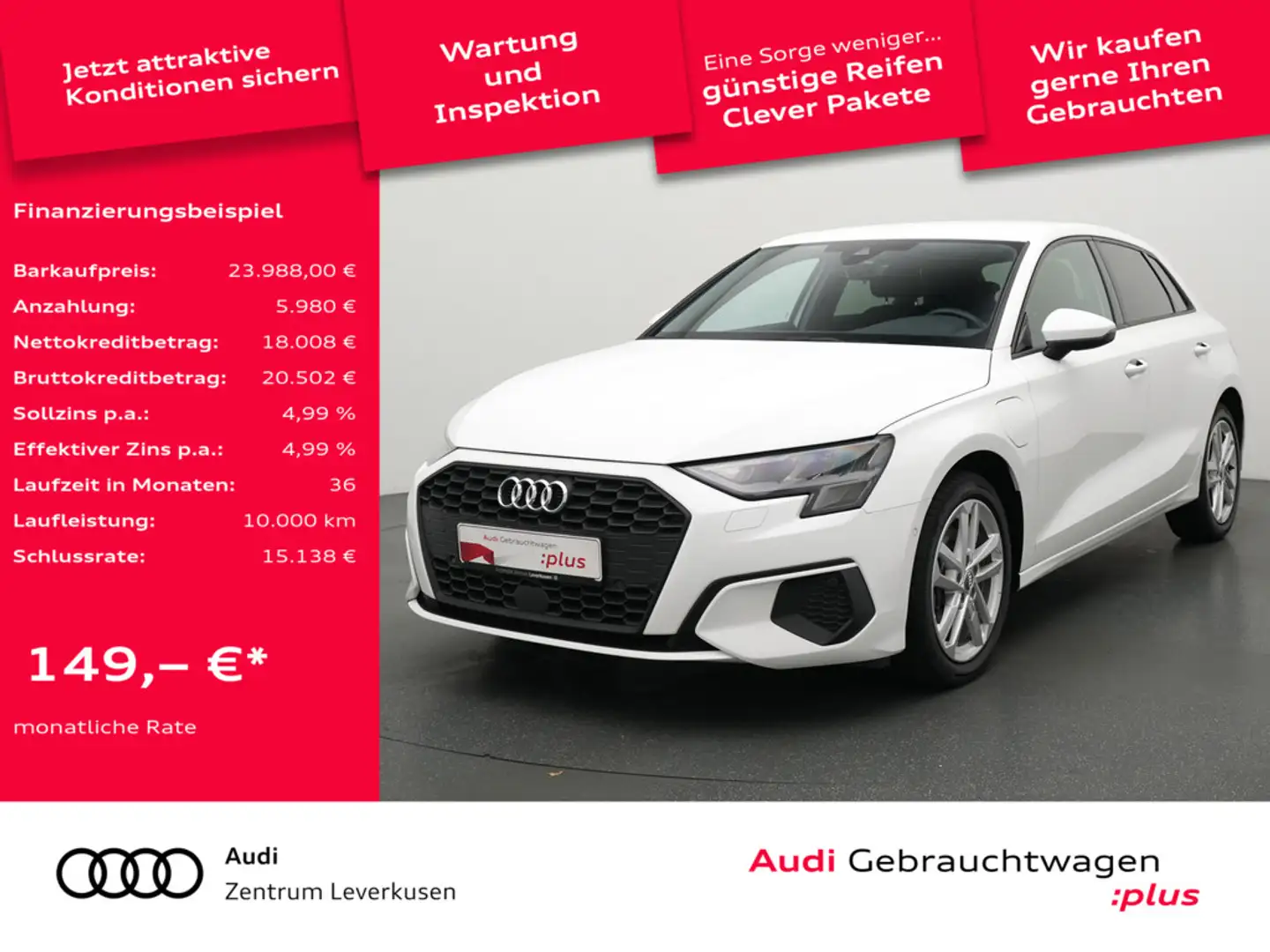 Audi A3 Sportback e S-TRON AHK ACC VIRT SHZ CARPLA Weiß - 1