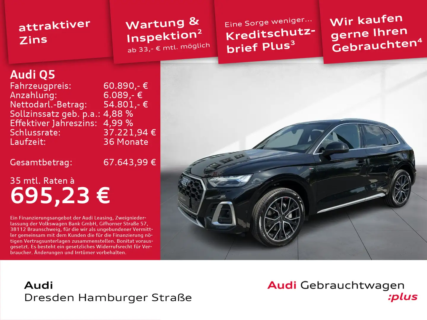 Audi Q5 50 TFSI e S line quattro Matrix Navi AHZV Schwarz - 1