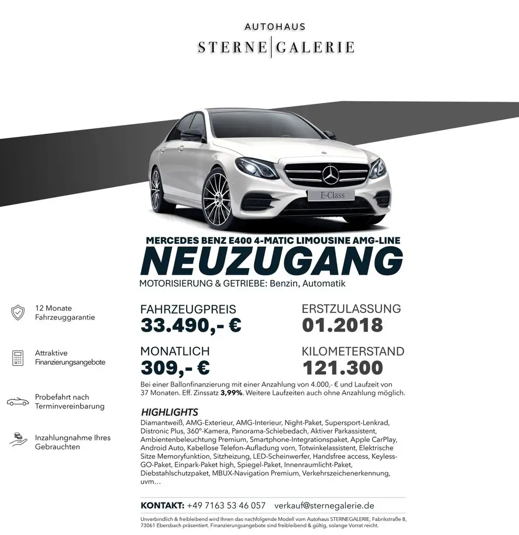 Mercedes-Benz E 400 AMG-LINE/4MATIC/DISTRO+/360°/PANO/AMBIENT Blanco - 1