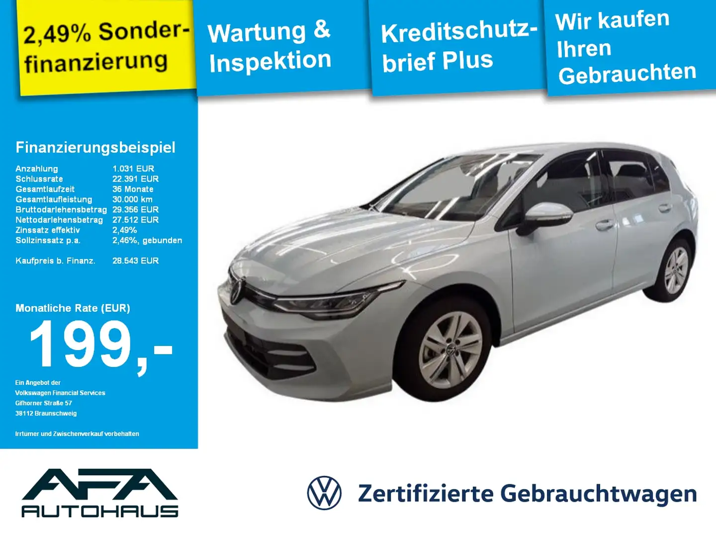 Volkswagen Golf VIII 1.5 eTSI Life DSG StdHz*Navi*LED*ACC Blau - 1