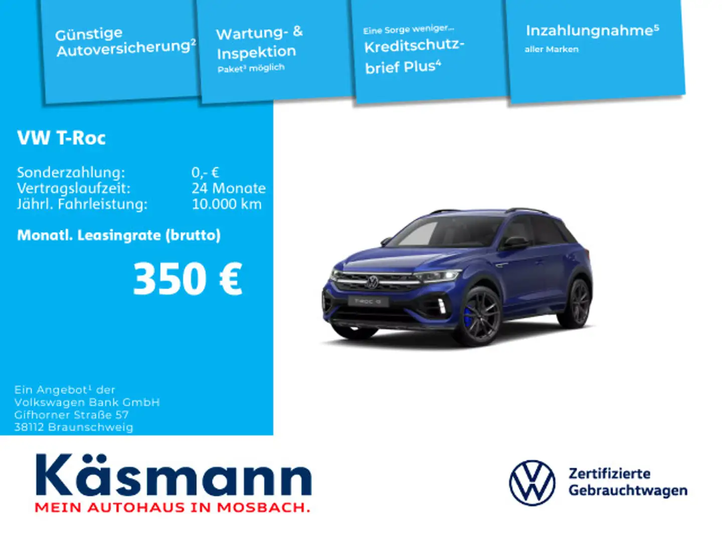 Volkswagen T-Roc R 4Motion BLACKSTYLE KAM IQ.DRIVE GARANTIE Bleu - 1