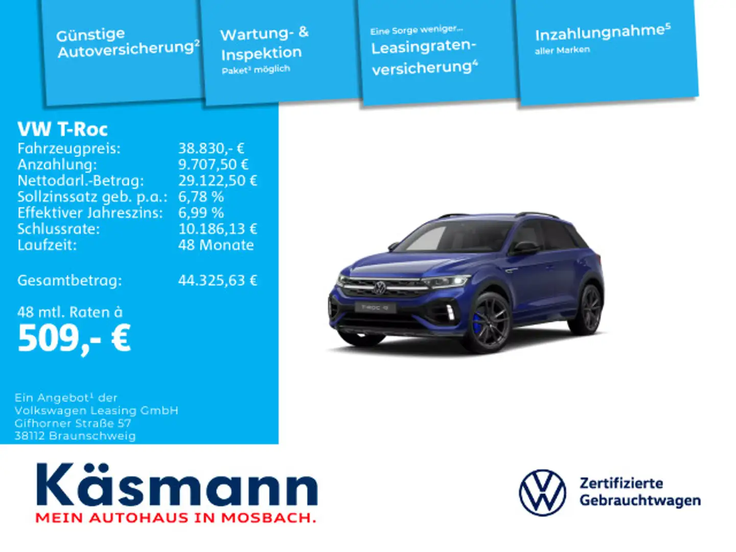 Volkswagen T-Roc R 4Motion BLACKSTYLE KAM IQ.DRIVE GARANTIE Blau - 1