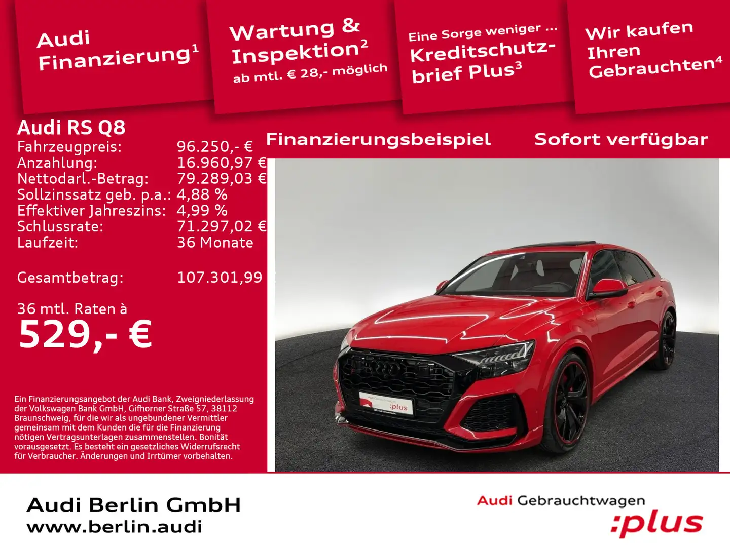 Audi RS Q8 4.0 TFSI qu.tiptr. STDHZG HUD PANO NACHTS Rojo - 1