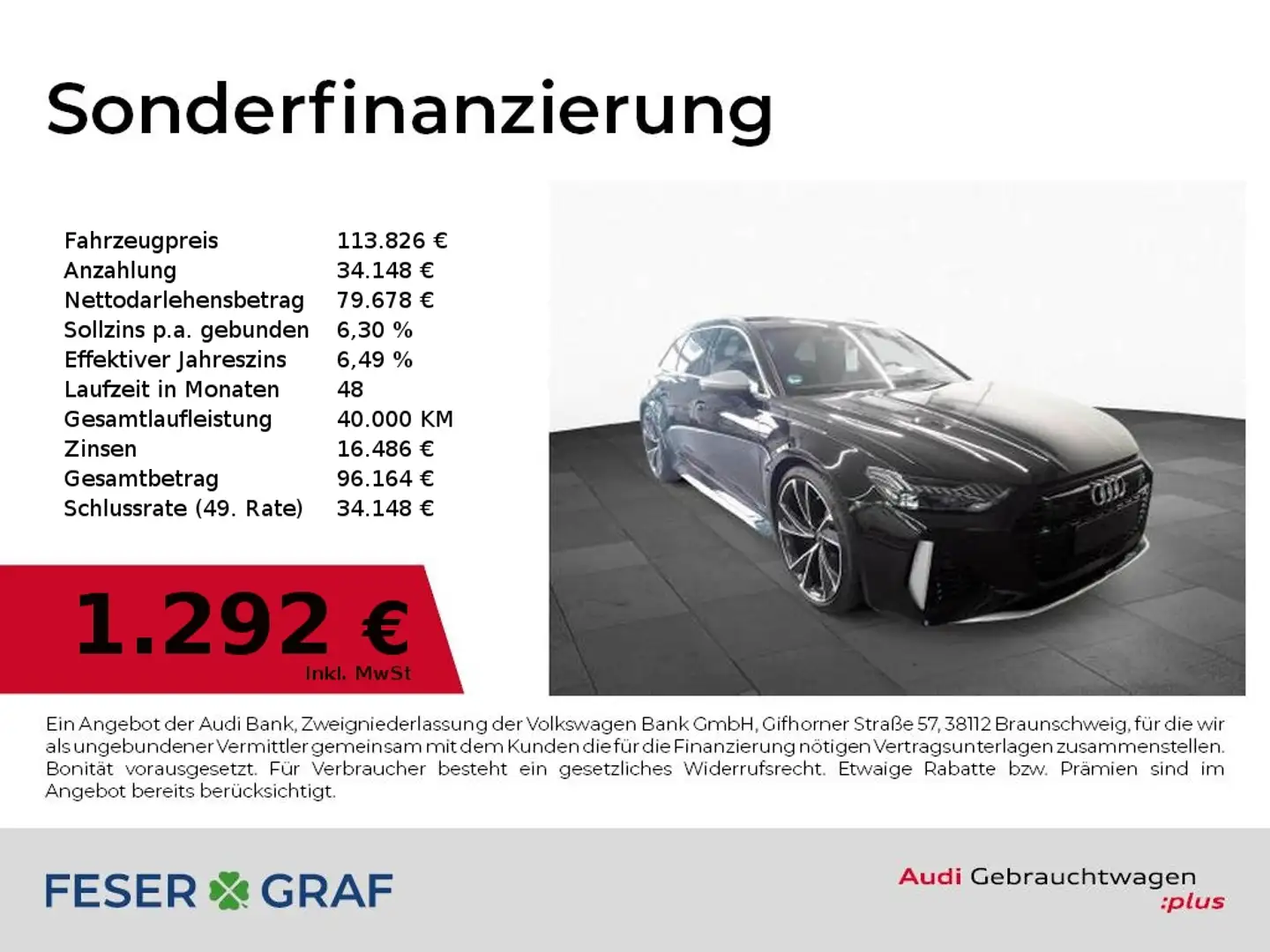 Audi RS6 Avant Pano,HUD,RS-Sportabgas,HDMatrix,AHK Schwarz - 1