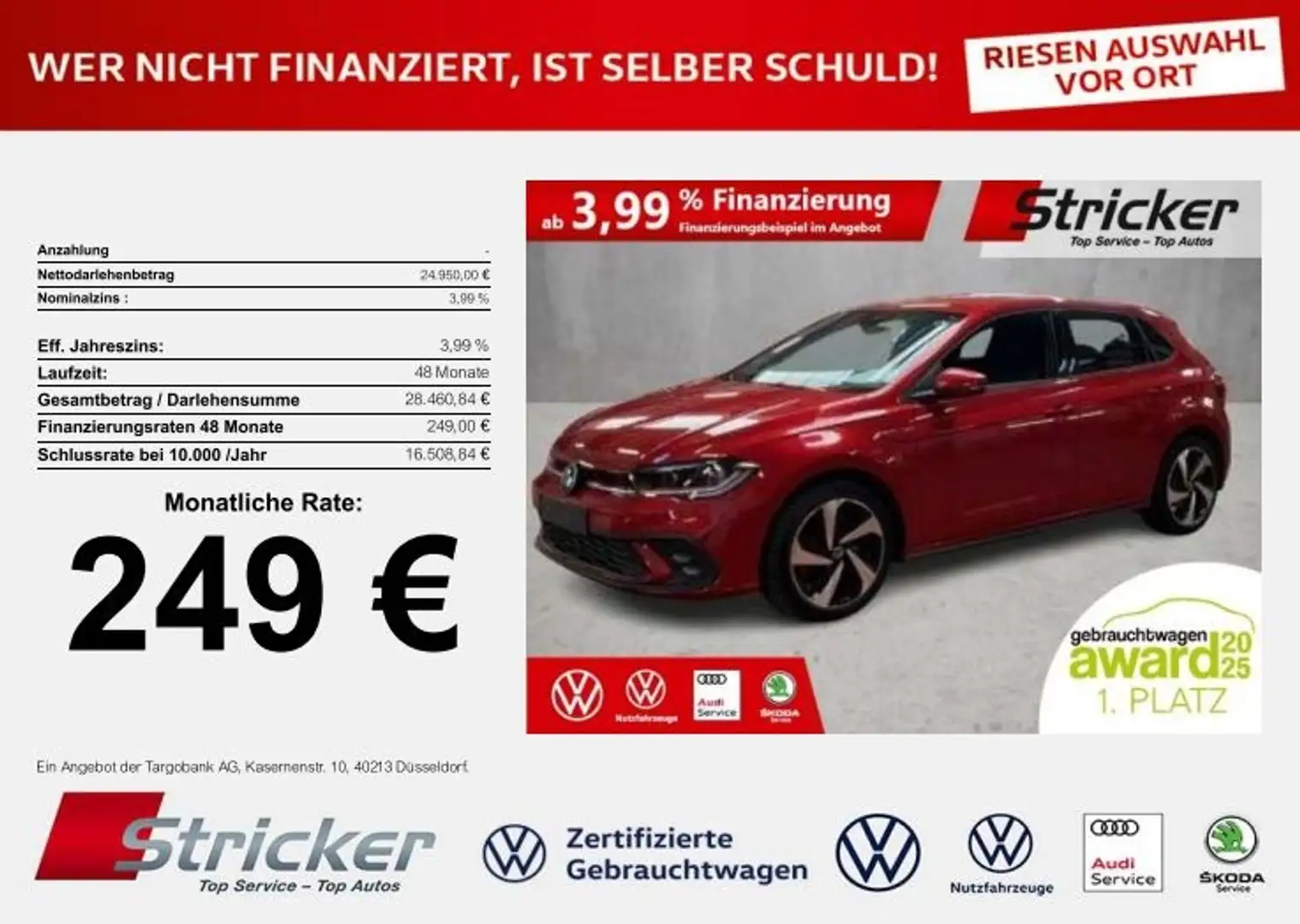 Volkswagen Polo GTI 2.0TSI DSG 249,-ohne Anzahlung ACC App-Connec Rot - 2
