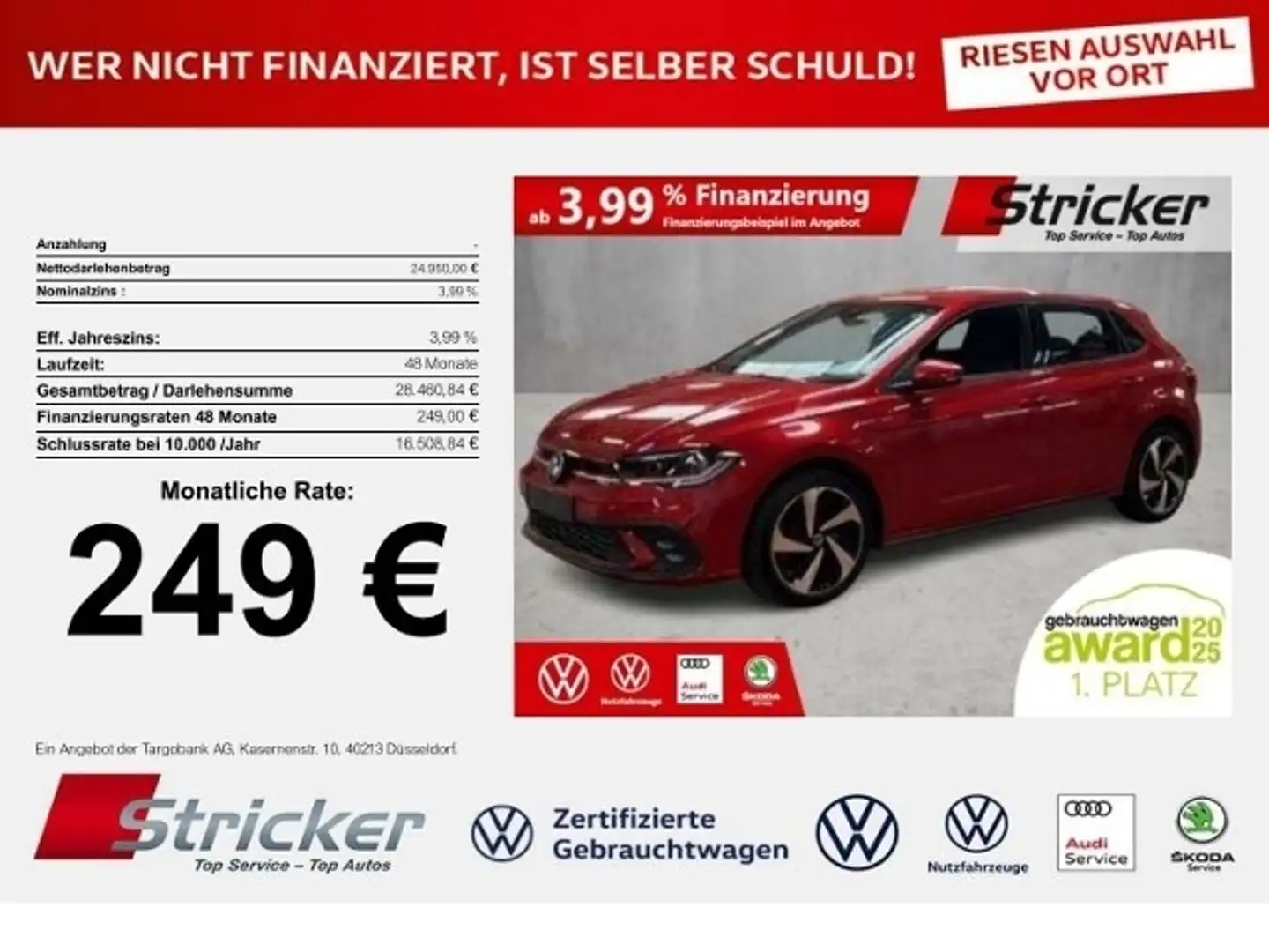 Volkswagen Polo GTI 2.0TSI DSG 249,-ohne Anzahlung ACC App-Connec Rot - 1