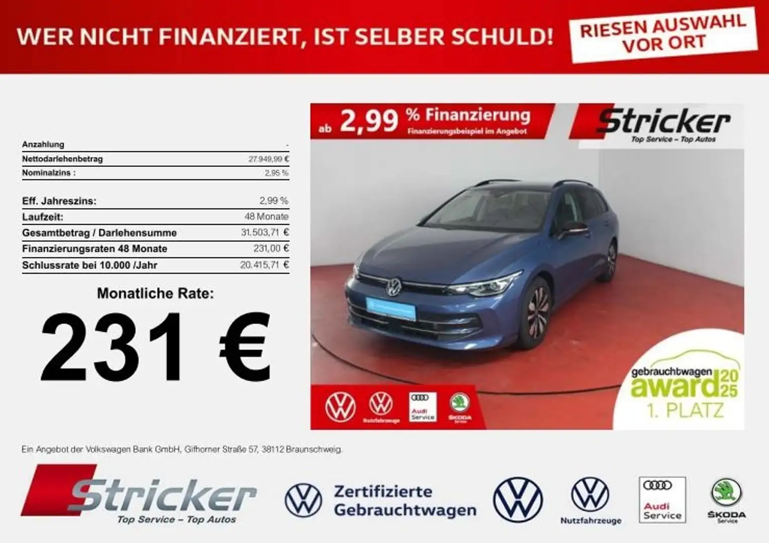 Volkswagen Golf Variant Variant GOAL 1.5eTSI DSG 231,-ohne Anzahlung Navi Blau - 1