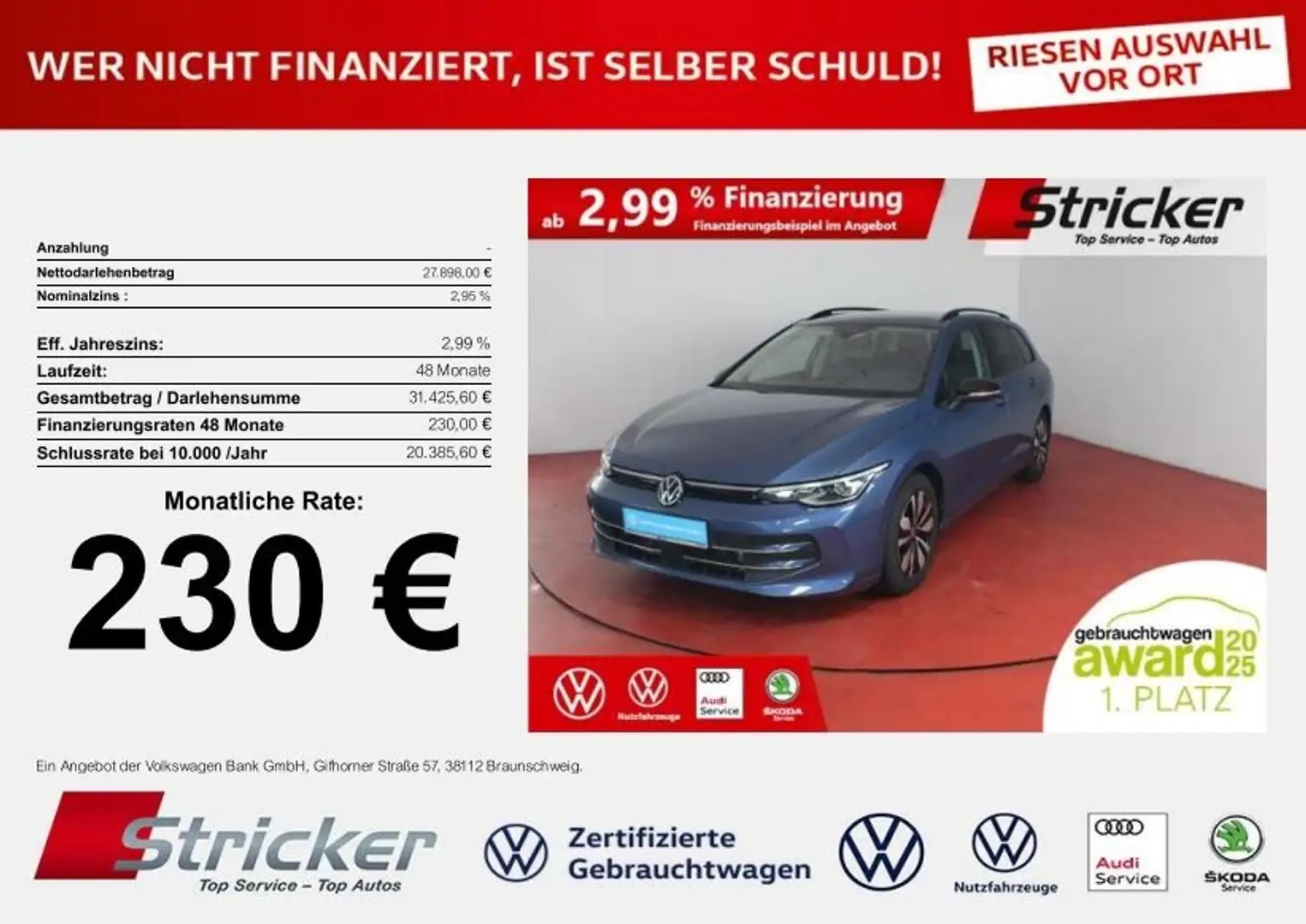Volkswagen Golf Variant Variant GOAL 1.5eTSI DSG 230,-ohne Anzahlung Navi Blau - 1