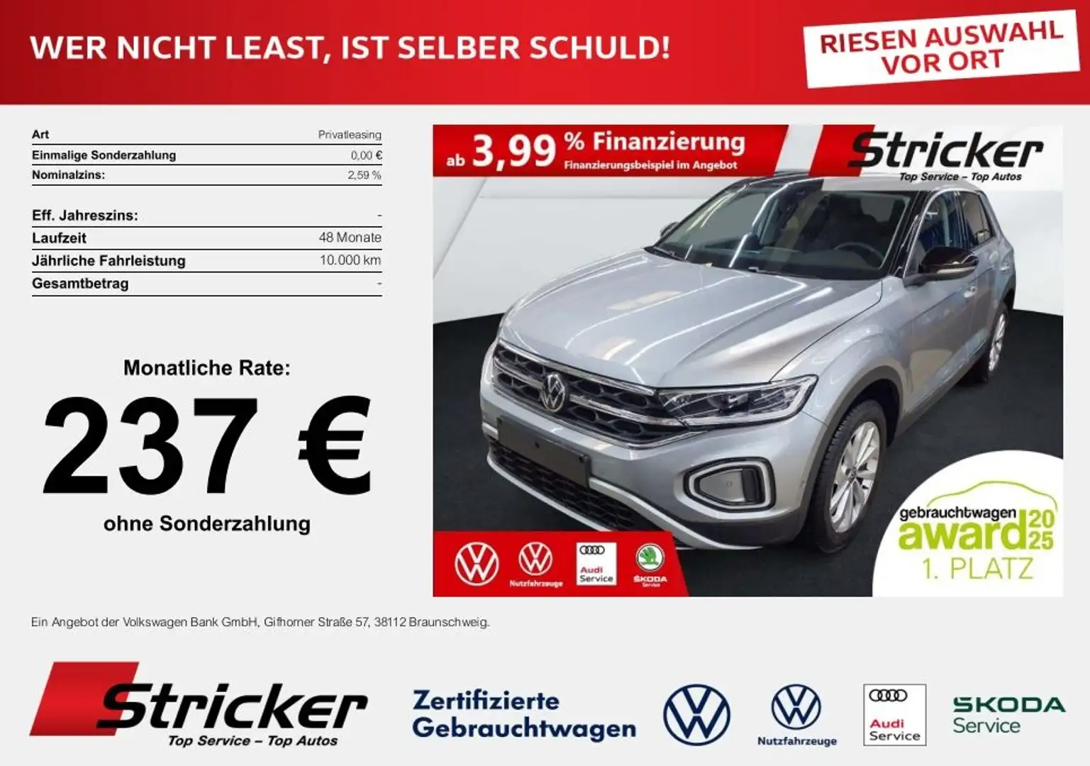 Volkswagen T-Roc Style 1.5TSI DSG 237,-ohne Anzahlung AHK Navi Silber - 2