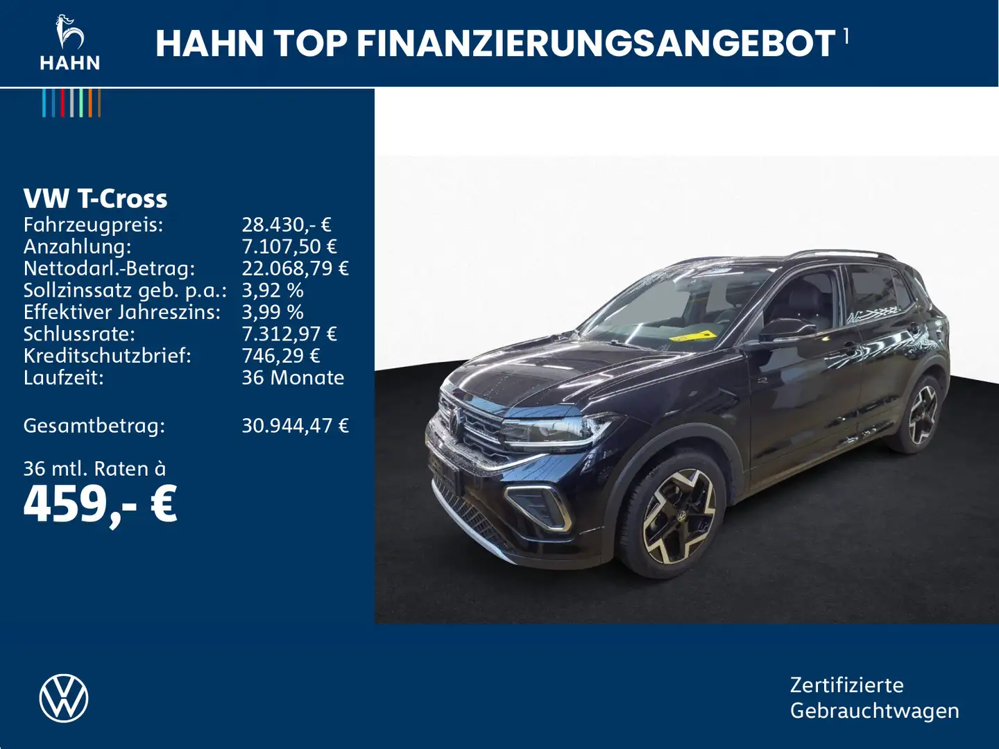 Volkswagen T-Cross 1.5TSI DSG R-Line Matrix AHK Nav ACC APP Schwarz - 2