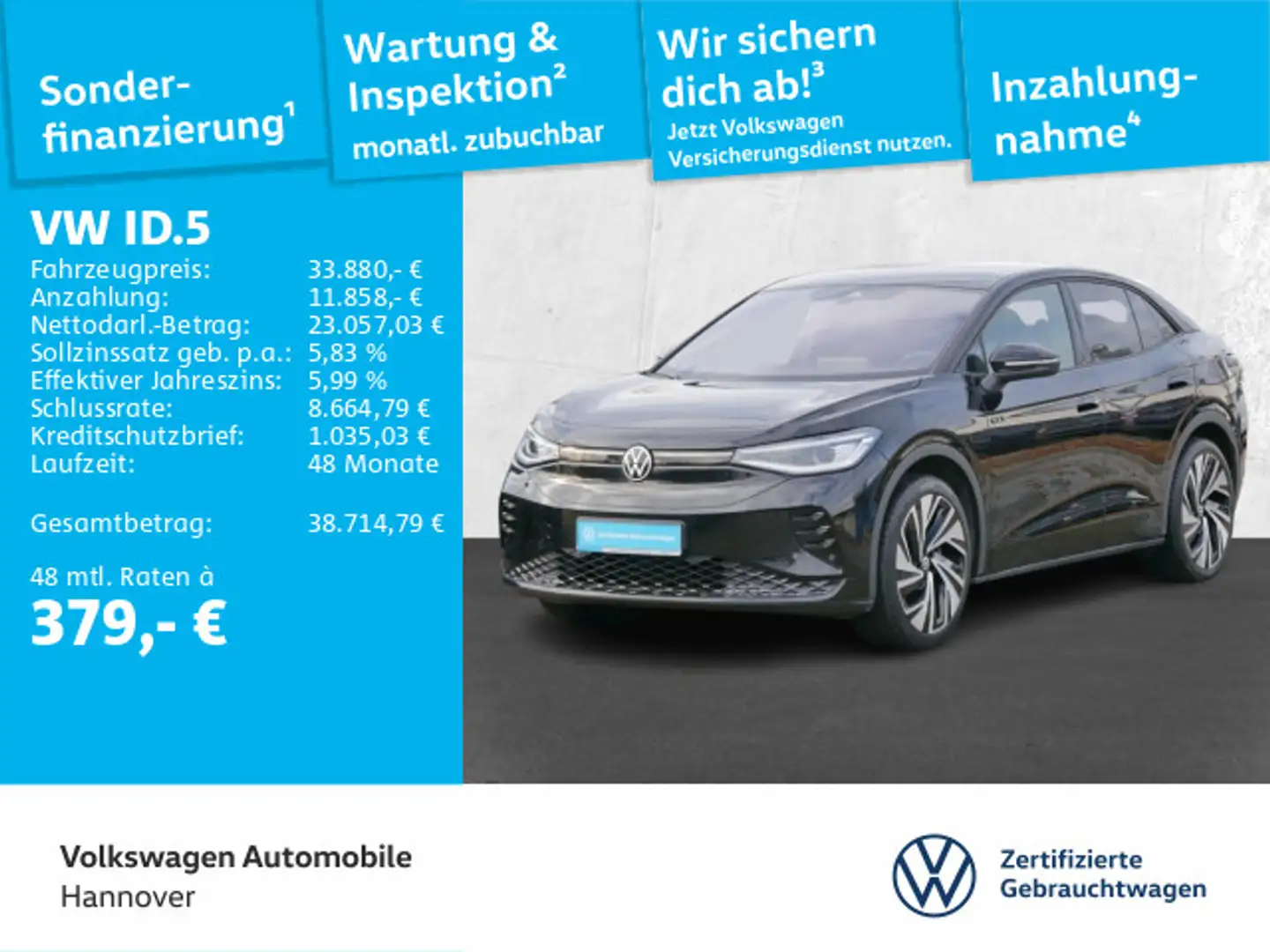 Volkswagen ID.5 GTX AHK ACC IQ-LIGHT Navi Pano SHZ PDC Schwarz - 1