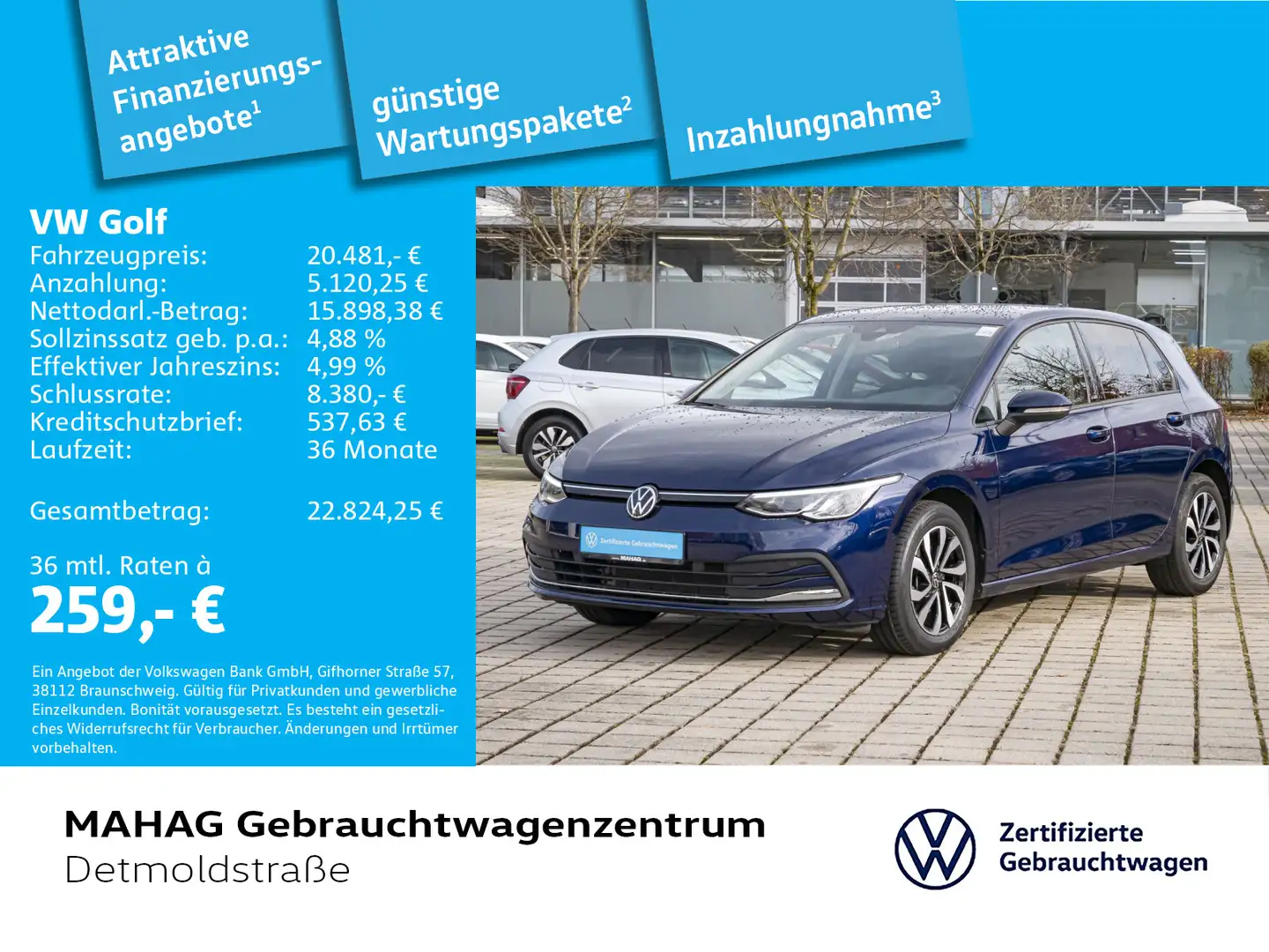 Volkswagen Golf VIII 1.5 TSI Active LED Navi ParkAssist Dig Blau - 1