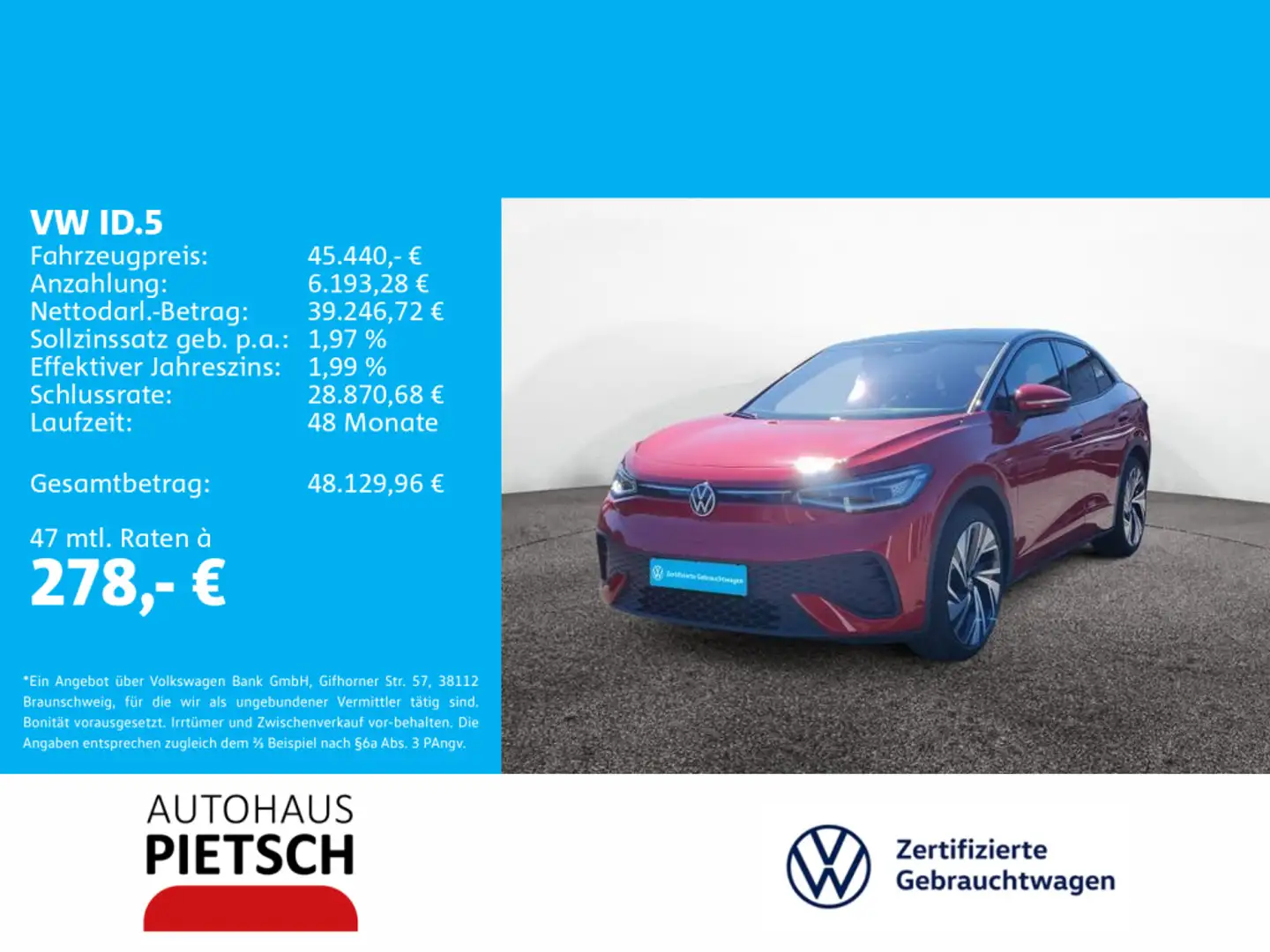 Volkswagen ID.5 Pro 77 kWh DCC AHK IQ-Drive Sport-Paket Rouge - 1