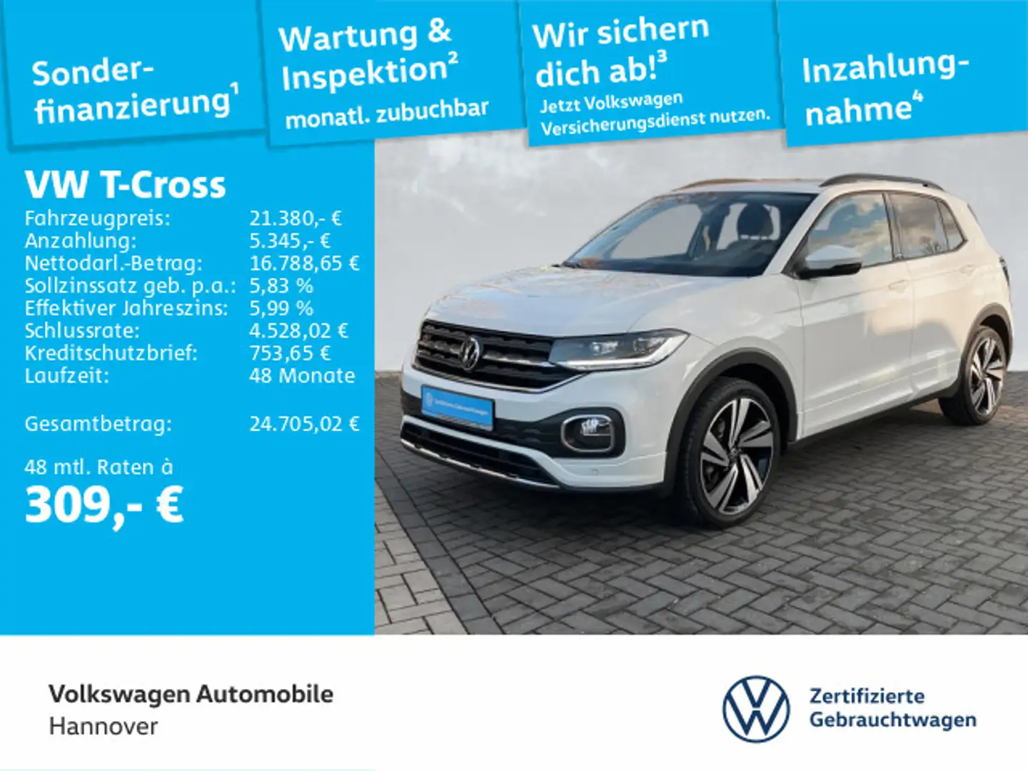 Volkswagen T-Cross 1.0 TSI DSG Life Navi ACC LED Dig.Cockpi Weiß - 1
