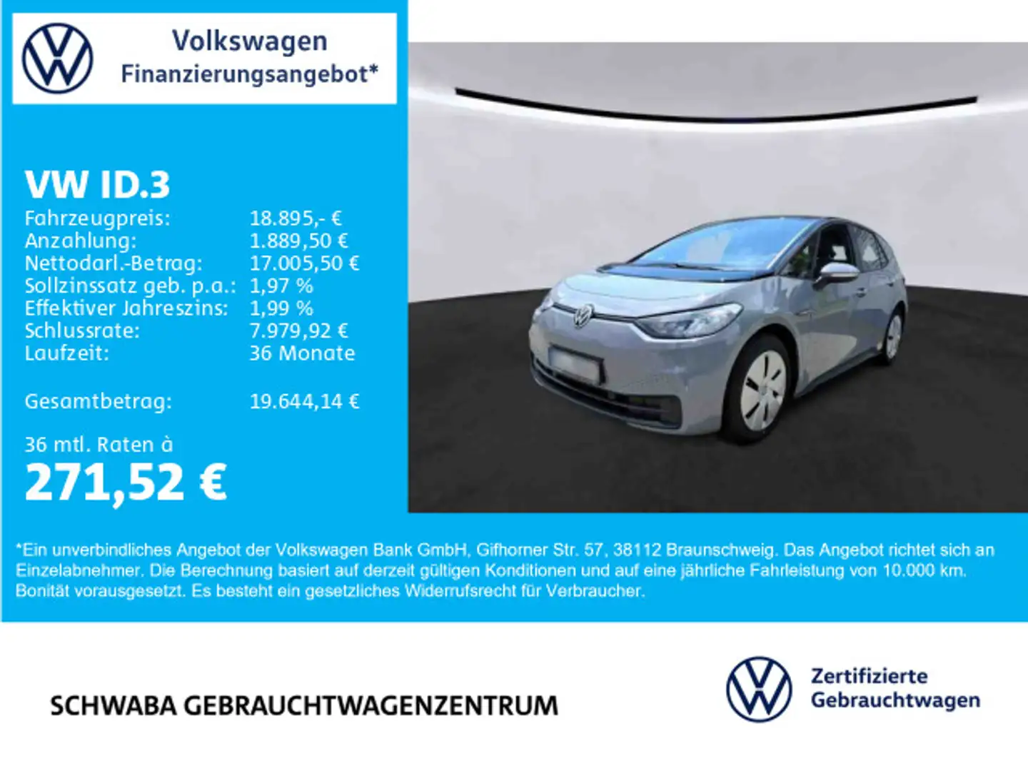Volkswagen ID.3 Pro Performance *LED*LANE*PDC*NAV*8-fach* Серый - 1