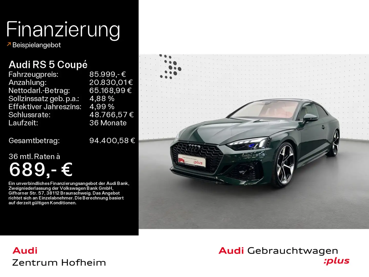 Audi RS5 *EUPE 130.190*B&O*HUD*290 km/h*Pano*La Grün - 1
