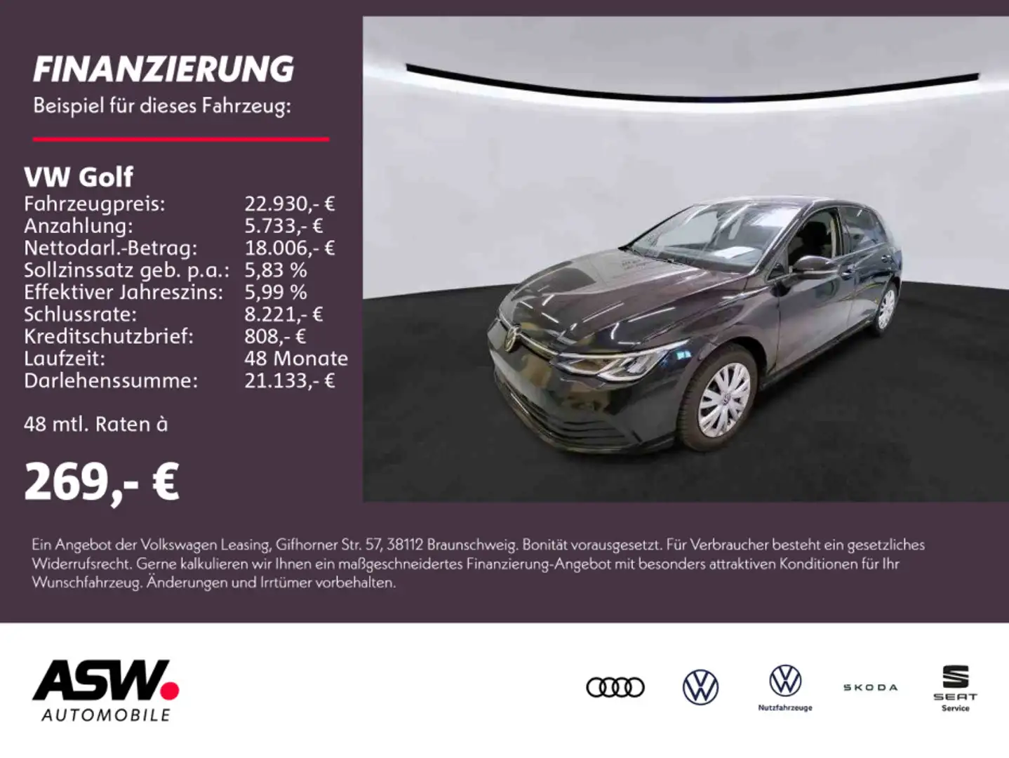 Volkswagen Golf Life 2.0 TDI DSG LED Navi ACC PDC SHZ Schwarz - 1