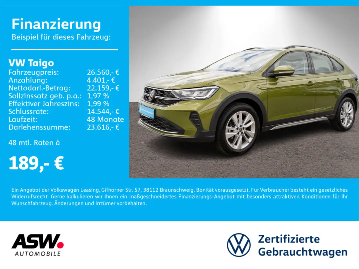 Volkswagen Taigo Life 1.5TSI DSG LED Navi PDC VC SHZ AHK Grün - 1