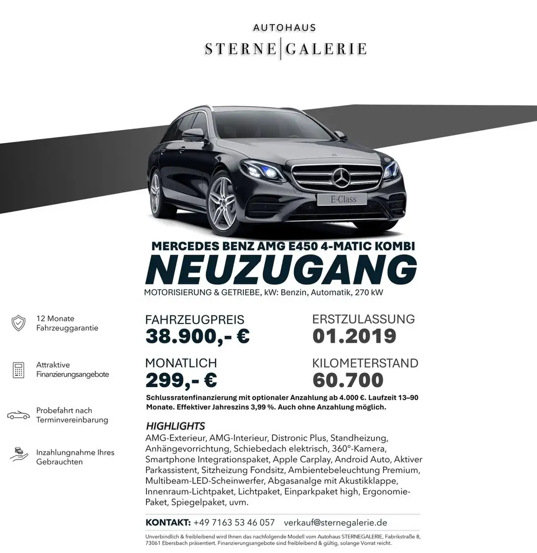 Mercedes-Benz E 450 4M AMG AMG-LINE/SCHIEBED/AHK/RÜCKFAHRK/360 Schwarz - 1