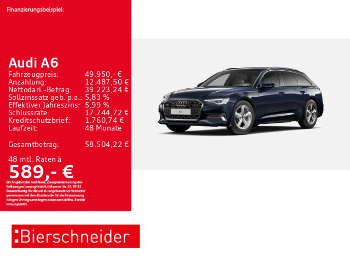 Audi A6 Av 45 TFSI qu advanced AHK MATRIX PANO LEDER Blau - 1
