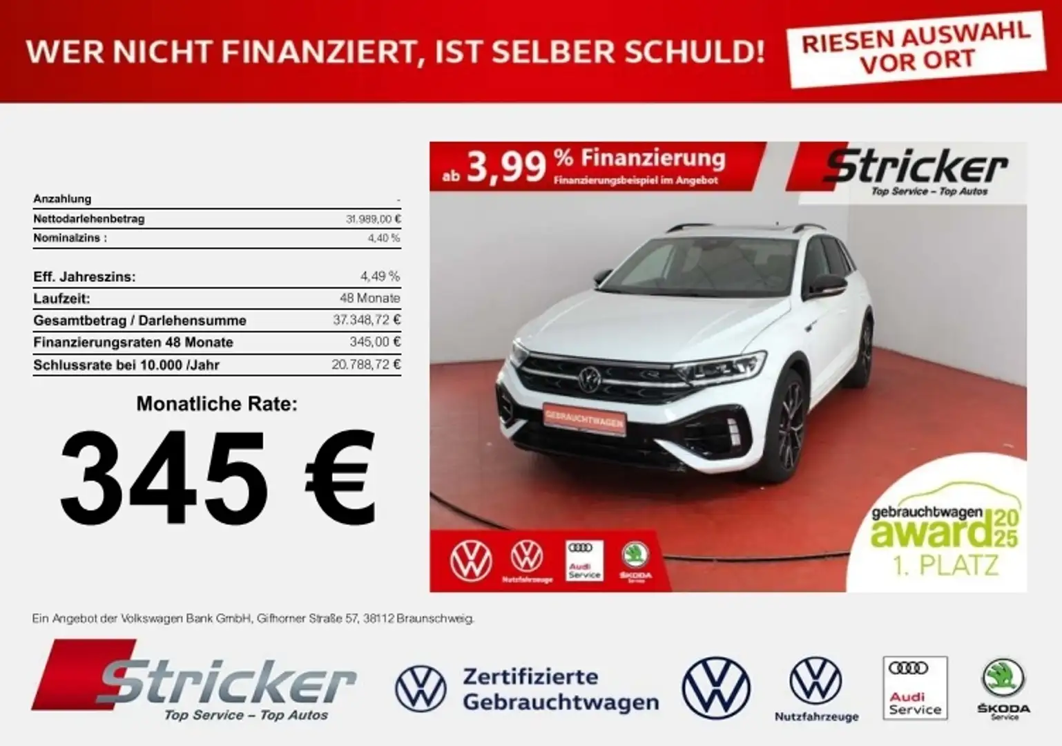 Volkswagen T-Roc R Black Style 2.0TSI 345,-ohne Anzahlung Akrapovi Weiß - 1