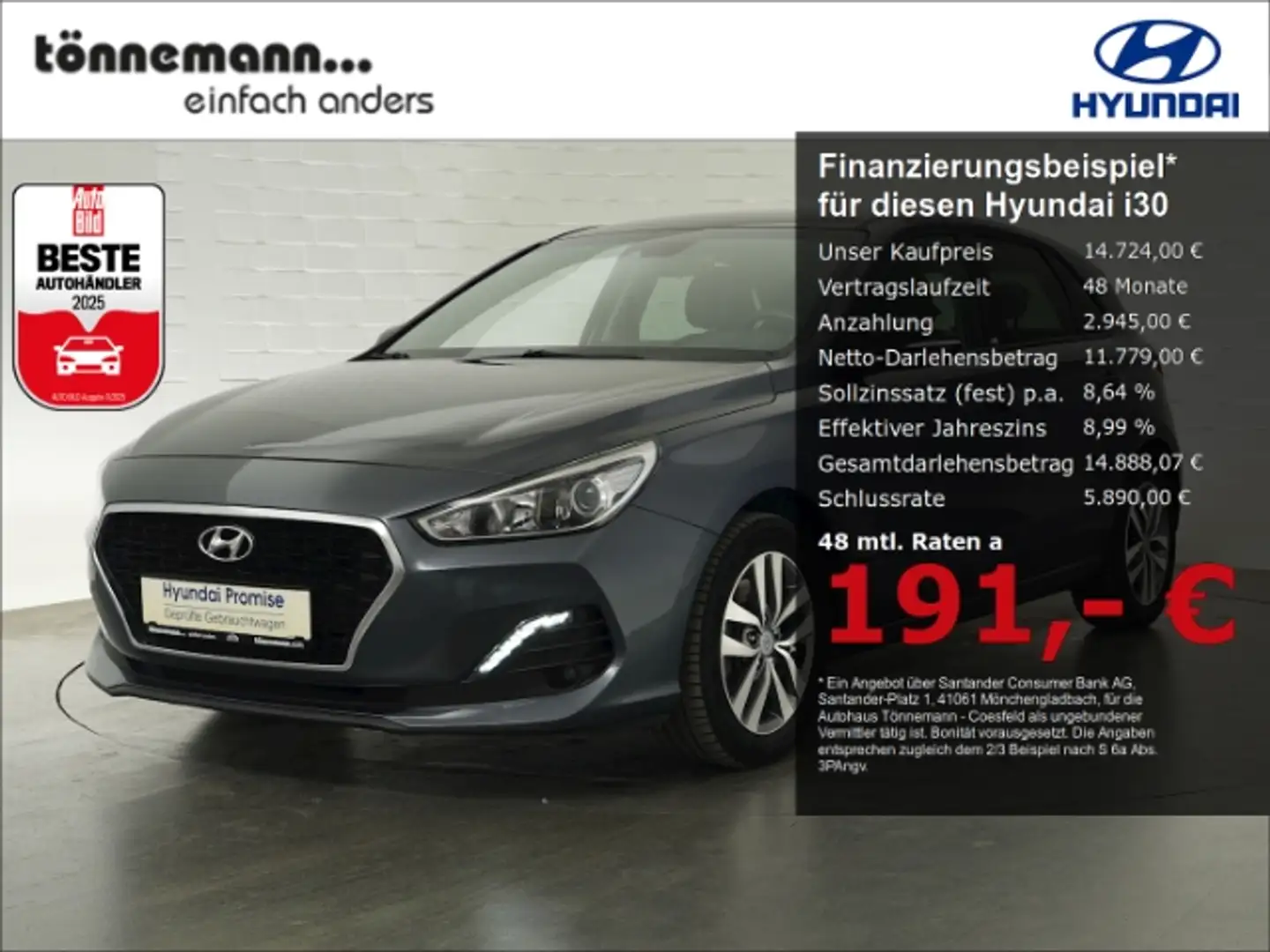 Hyundai i30 T-GDi YES!+NAVI+CARPLAY+SITZ-/LENKRADHEIZUNG+LED T Gris - 1