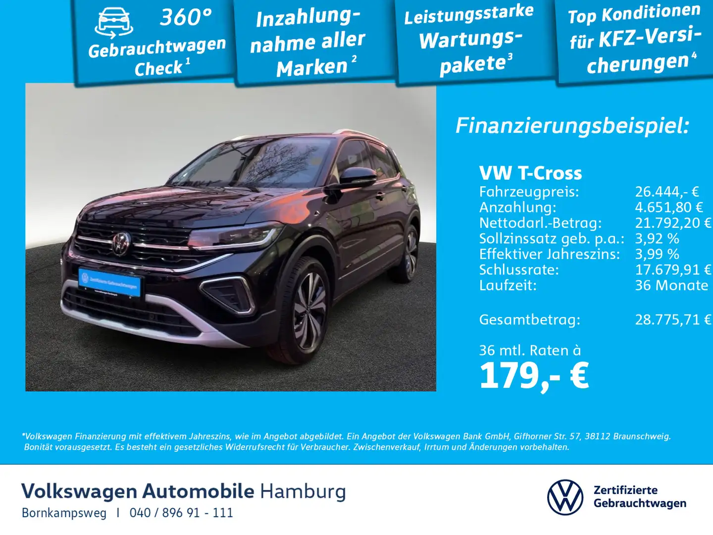 Volkswagen T-Cross 1.0 TSI Style DSG ACC Navi LED Sitzhzg Schwarz - 1